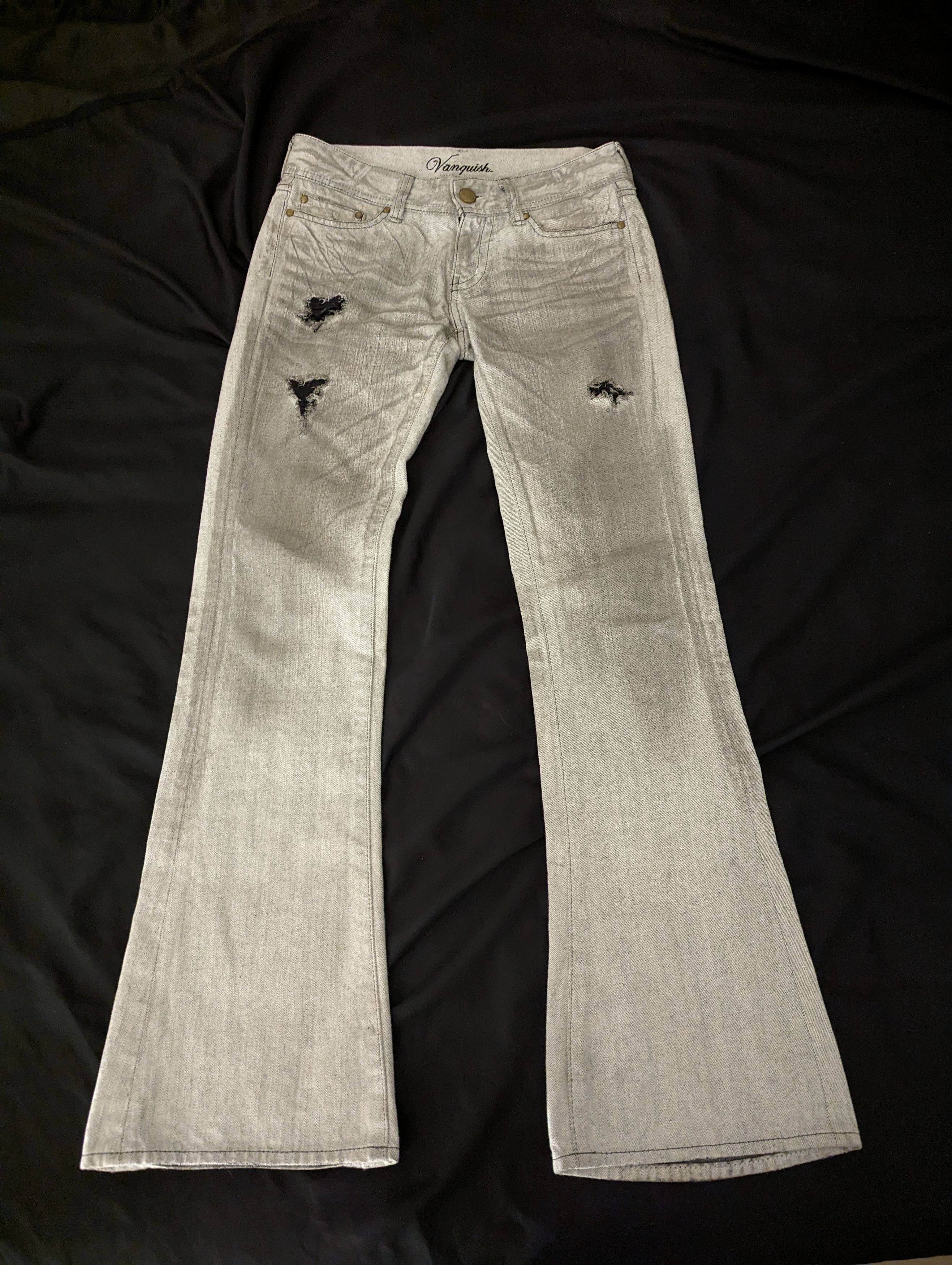 image of Archival Clothing x Vanquish Flared Distressed White Jeans, Men's (Size 30)