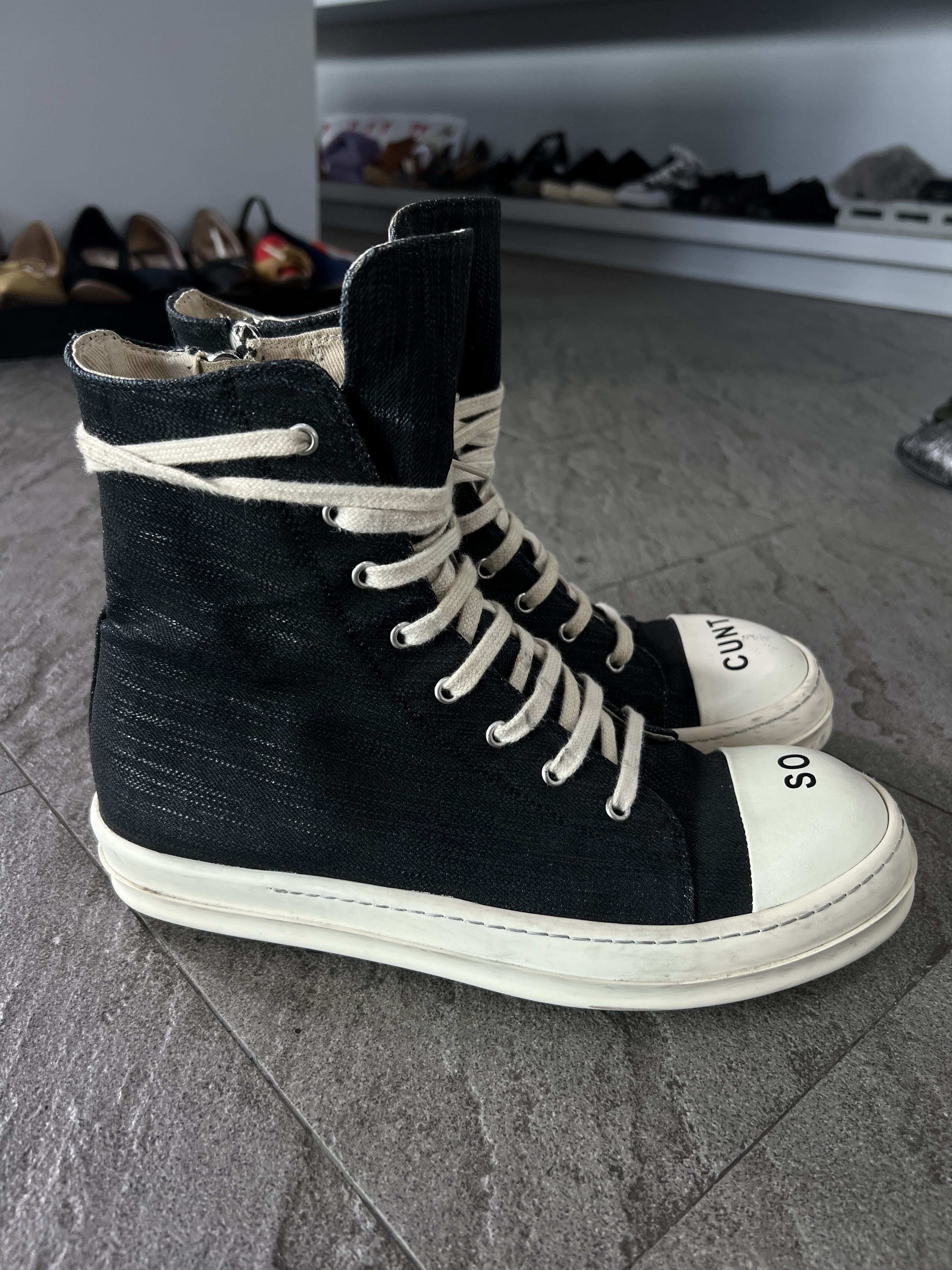 Rick Owens Drkshdw Rick Owens DRKSHDW “SO CUNT” Ramones High EU42 Size US 9 / EU 42 - 4 Thumbnail