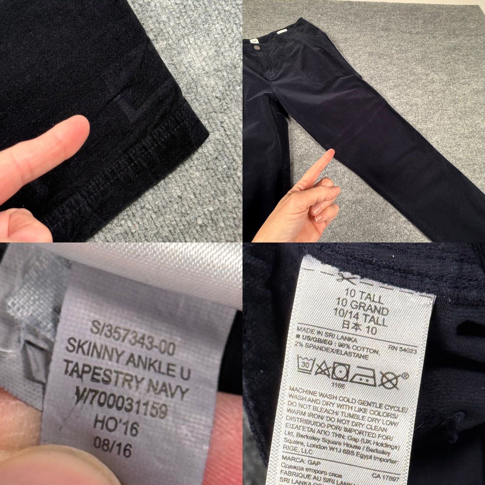 Gap GAP Navy Blue Skinny Ankle Corduroy Velvet Velour Pants 34x31 Tall 10T Women Shirt? Size 32" / US 10 / IT 46 - 8 Thumbnail