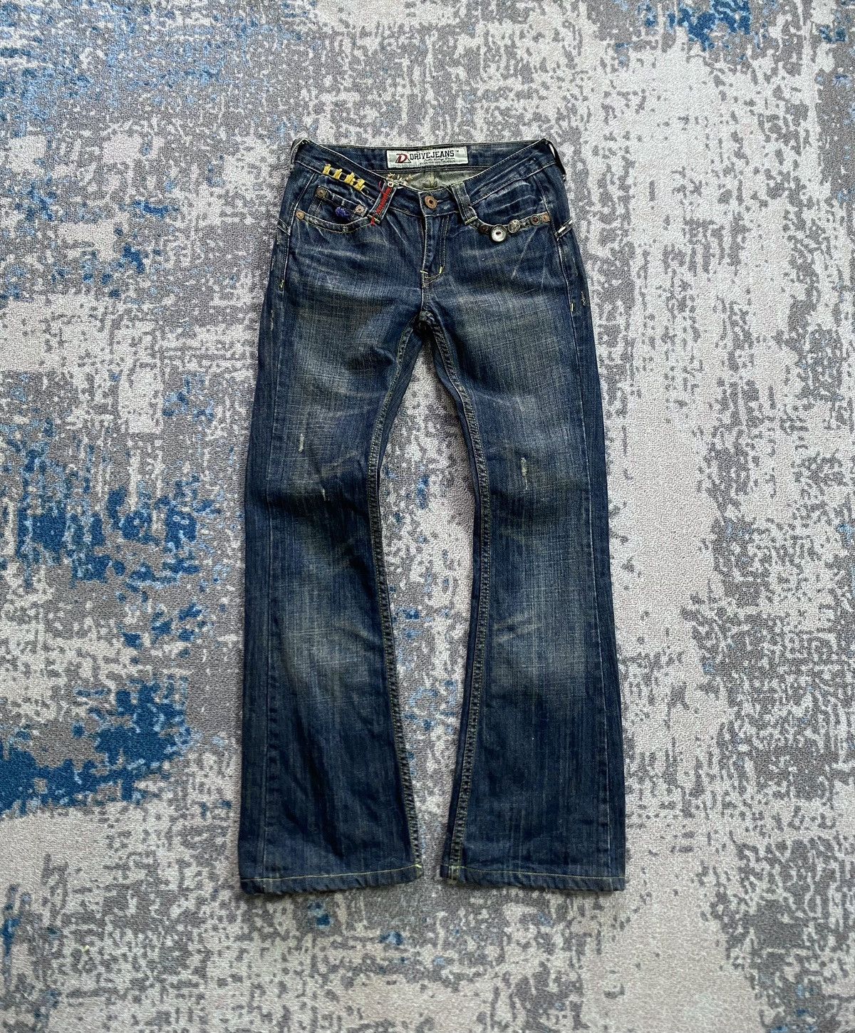 Japanese Brand Japanes Drive Distressed Flared Studded Jeans Size 24" / US 00 / IT 34 - 1 Thumbnail