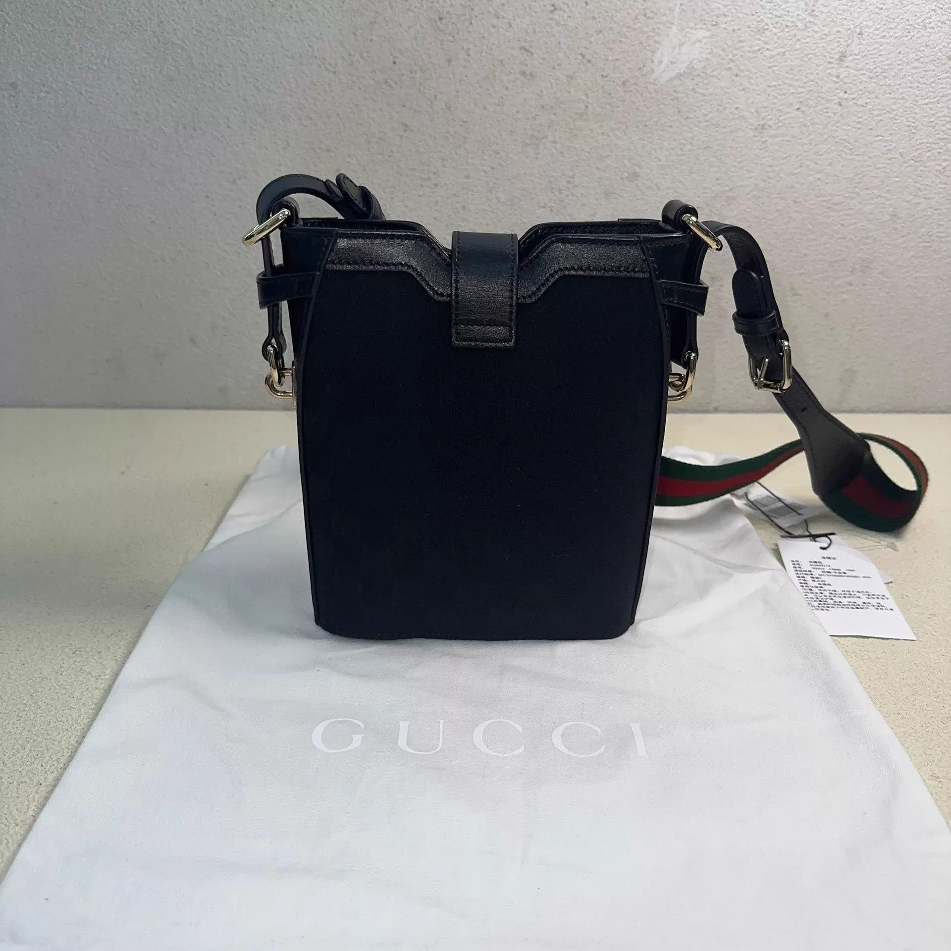 Gucci GUCCI Mini Bucket Bag Black Canvas Leather Trim Size ONE SIZE - 3 Thumbnail