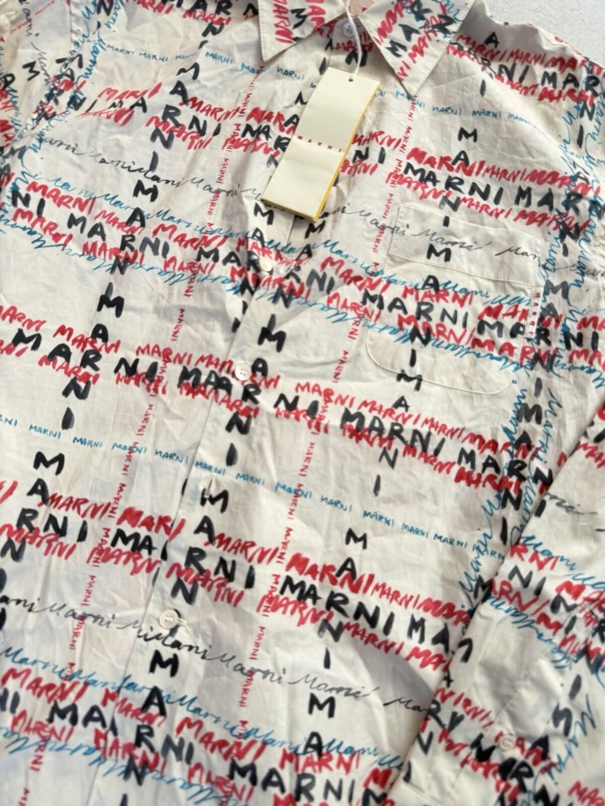 Marni Marni Scribble Logo Button Up Shirt White Size 46 New $870 Size US M / EU 48-50 / 2 - 2 Thumbnail