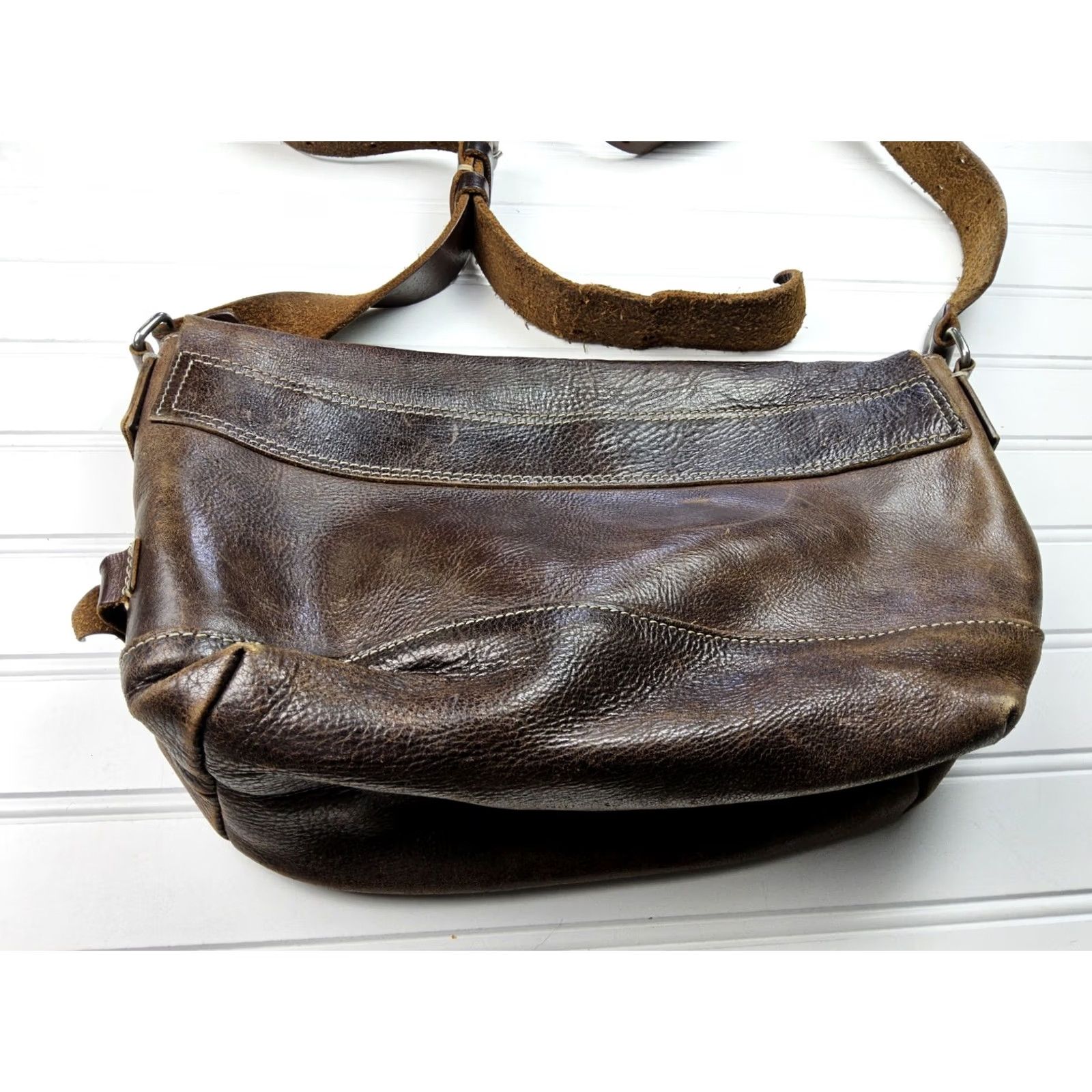 Vintage H 1203 MANO FECE Leather Distressed Shoulder Handbag Purse Size ONE SIZE - 5 Thumbnail