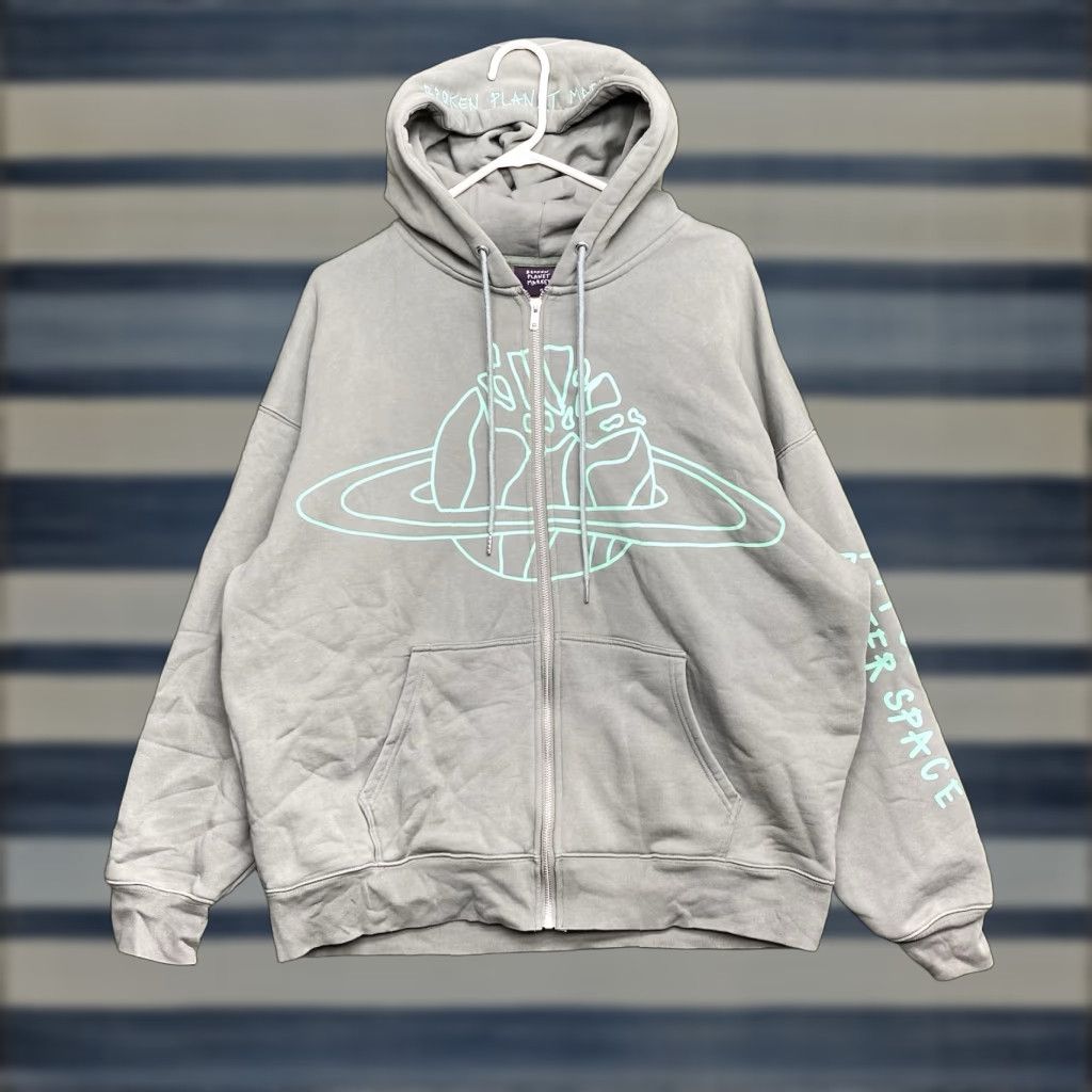 Broken Planet BROKEN PLANET Hoodie Mens Medium Olive Green Space Full Zip Knit Cotton Logo Embroidered 2000s Trend Graphic Print Hip Hop Jacket Size US M / EU 48-50 / 2 - 1 Thumbnail