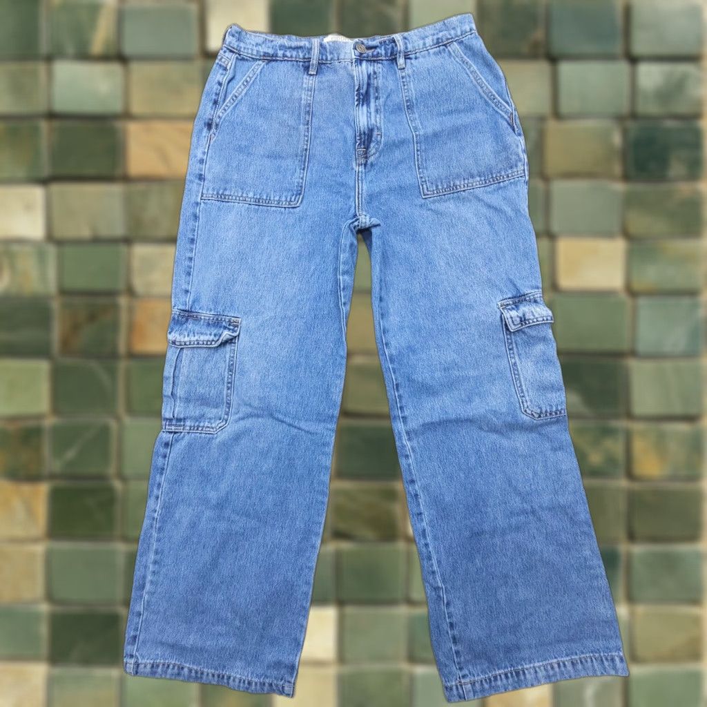 Vintage Hidden Jeans Womens 31 Blue Cargo Wide-Leg High Rise Denim 5-Pocket Bohemian Cotton Blend Skater Vintage No N/A Size 24" / US 00 / IT 34 - 1 Thumbnail