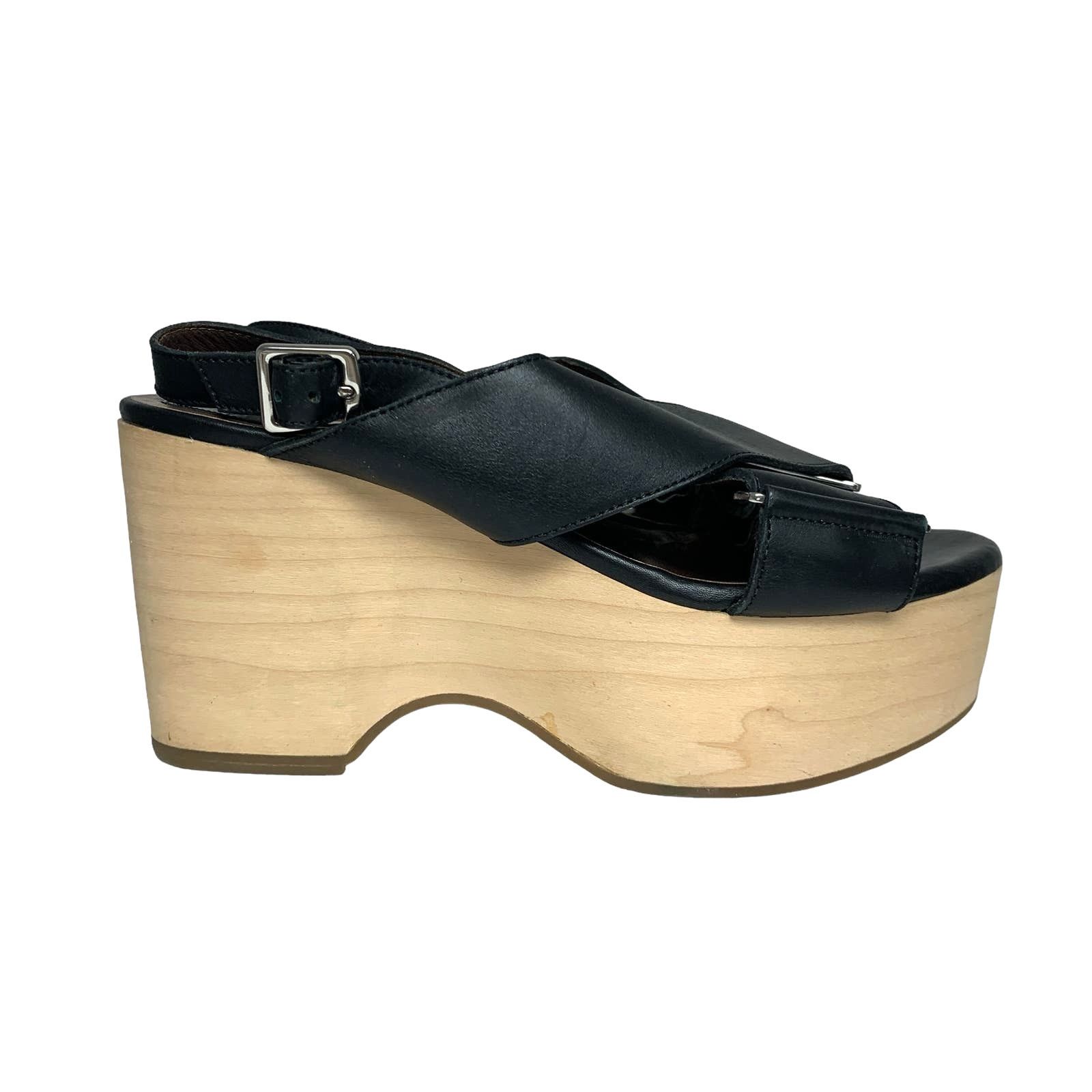 Marni Marni Womens Size 39 Black Leather Wood Platform Sandals Size US 9 / IT 39 - 6 Thumbnail