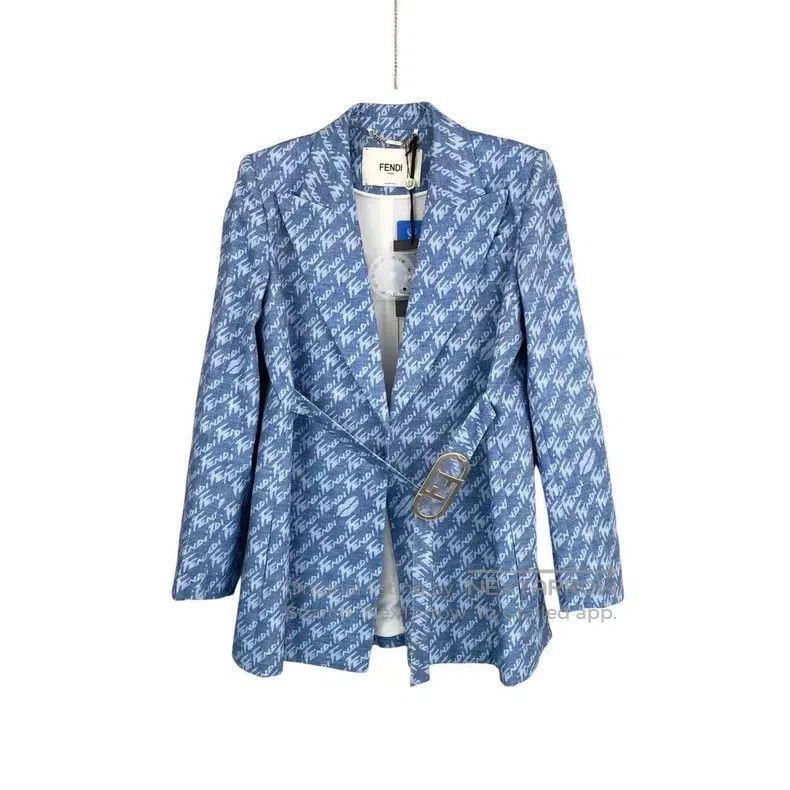 Fendi Fendi Cotton Full-Print Letter Logo Denim Blazer Size XS / US 0-2 / IT 36-38 - 1 Thumbnail