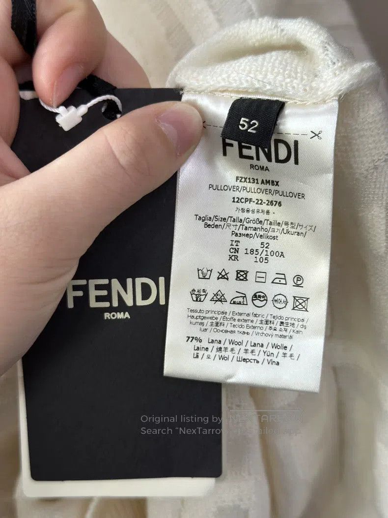 Fendi Fendi Men's solid wool jacquard long-sleeve crewneck sweat Size US L / EU 52-54 / 3 - 7 Thumbnail
