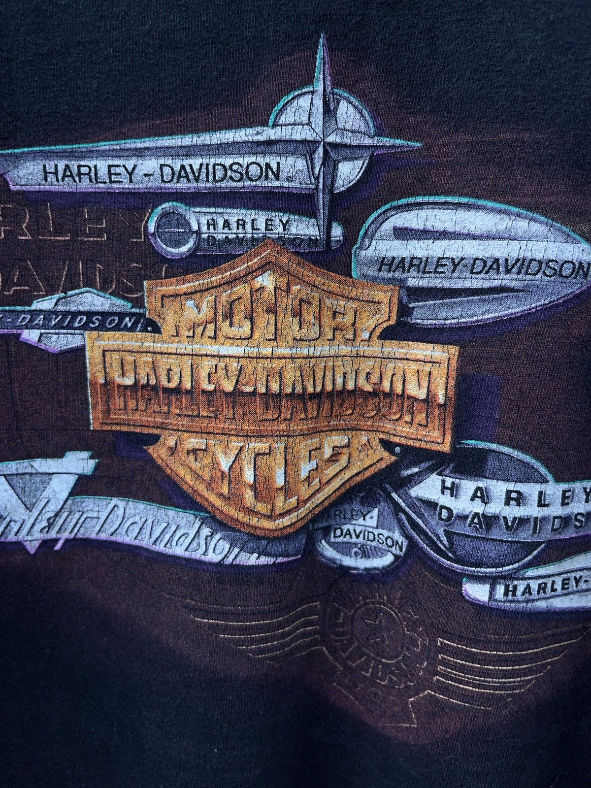 Harley Davidson × Vintage Vintage 90s Harley Davidson Multi Logo T-shirt Size US M / EU 48-50 / 2 - 5 Thumbnail