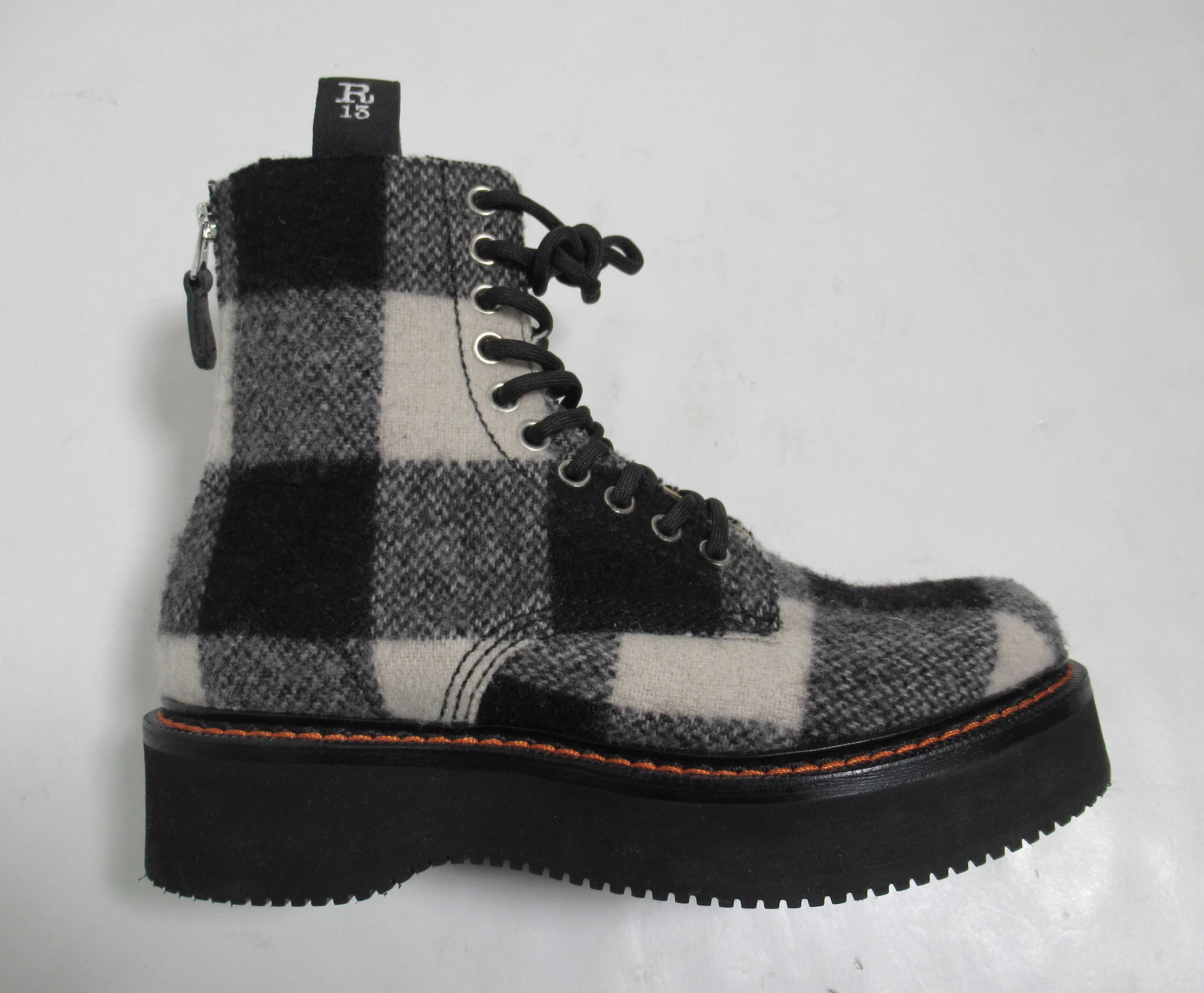 image of R13 Women's Single Stack Plaid Boots in Black White (Size 10)