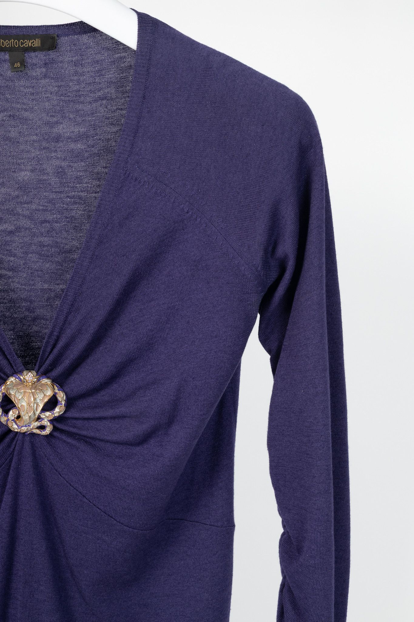 Roberto Cavalli Roberto Cavalli Purple Snake-Bust Ruched Sweater Size XL / US 12-14 / IT 48-50 - 5 Thumbnail