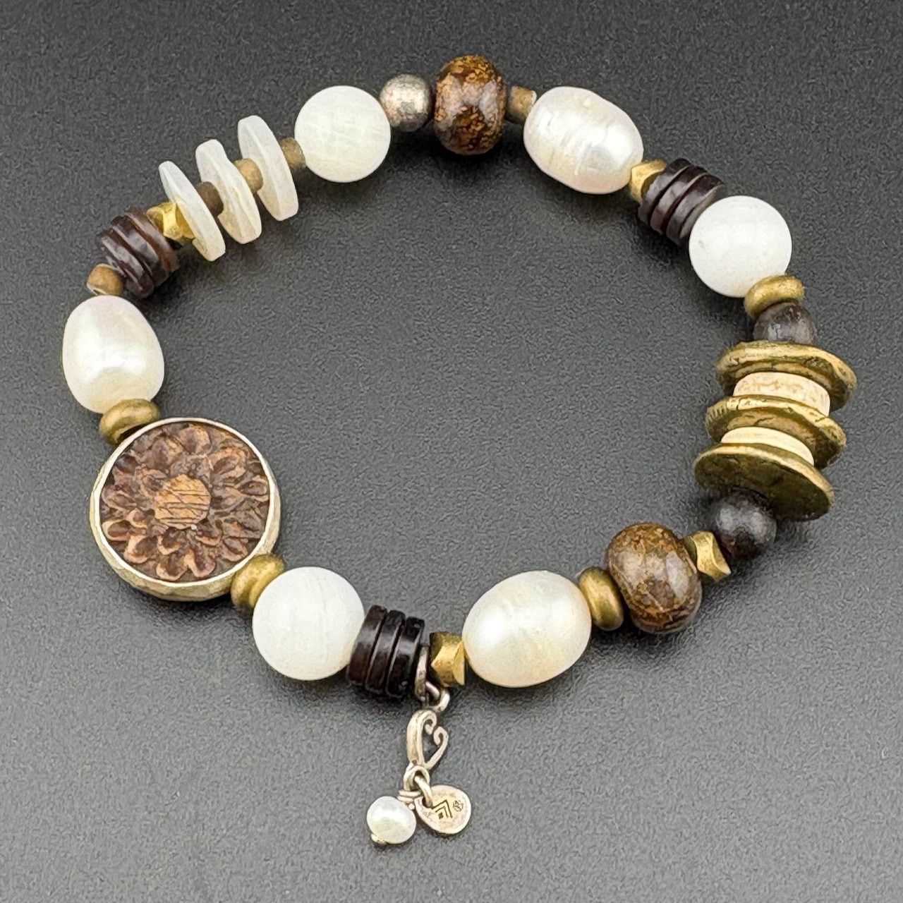 Other Silpada Sterling Silver Pearl Bronzite Stretch Bracelet Size ONE SIZE - 1 Thumbnail