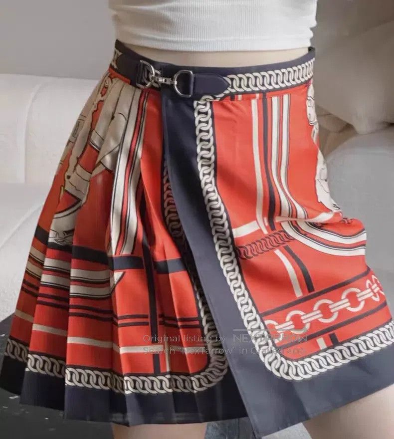 Hermes Hermes Black and Red Kelly Buckle Silk Skirt Size 24" / US 00 / IT 34 - 8 Thumbnail