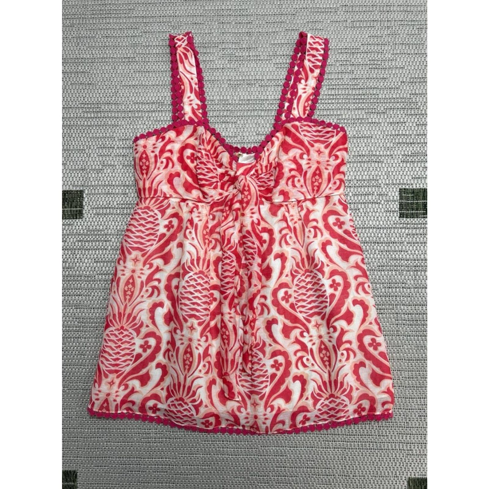 Vintage kate spade new york Blouse Top Womens 4 Pink Linen Silk Pineapple Print Sleeveless V-Neck Zip Casual Lightweight Easy Care Size S / US 4 / IT 40 - 2 Thumbnail
