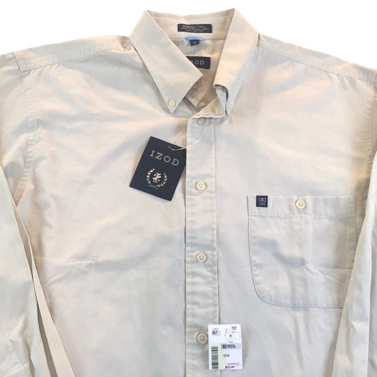 Izod Izod New Button-Up Shirt Sueded Twill Sand Medium NWT Size US M / EU 48-50 / 2 - 2 Thumbnail