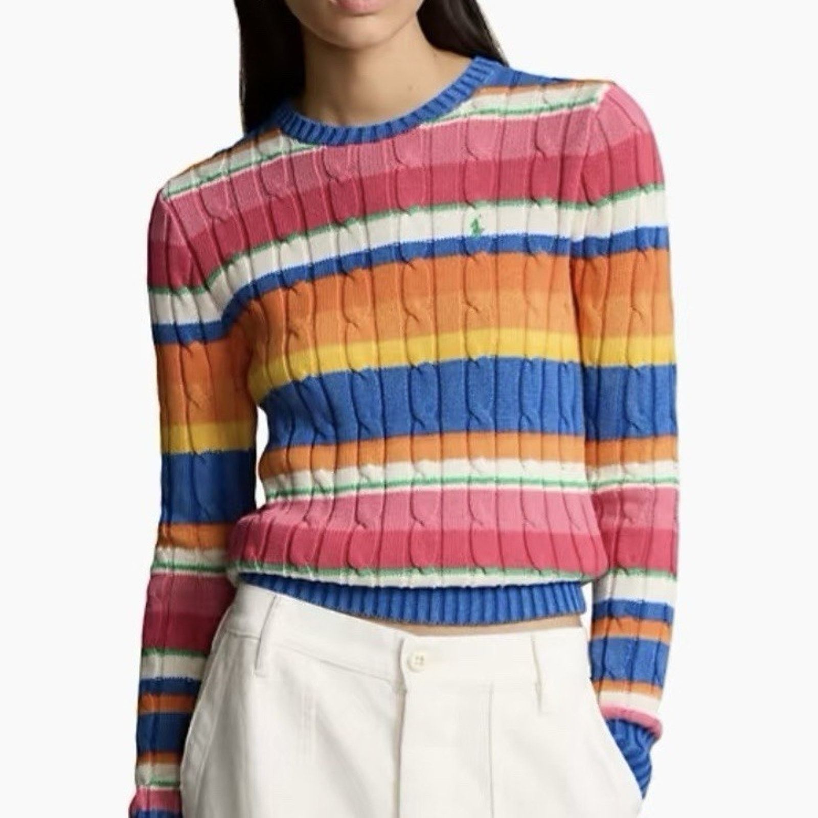 Polo Ralph Lauren NWT Polo Ralph Lauren Women's Striped Cable Sweater Medium Size M / US 6-8 / IT 42-44 - 6 Thumbnail