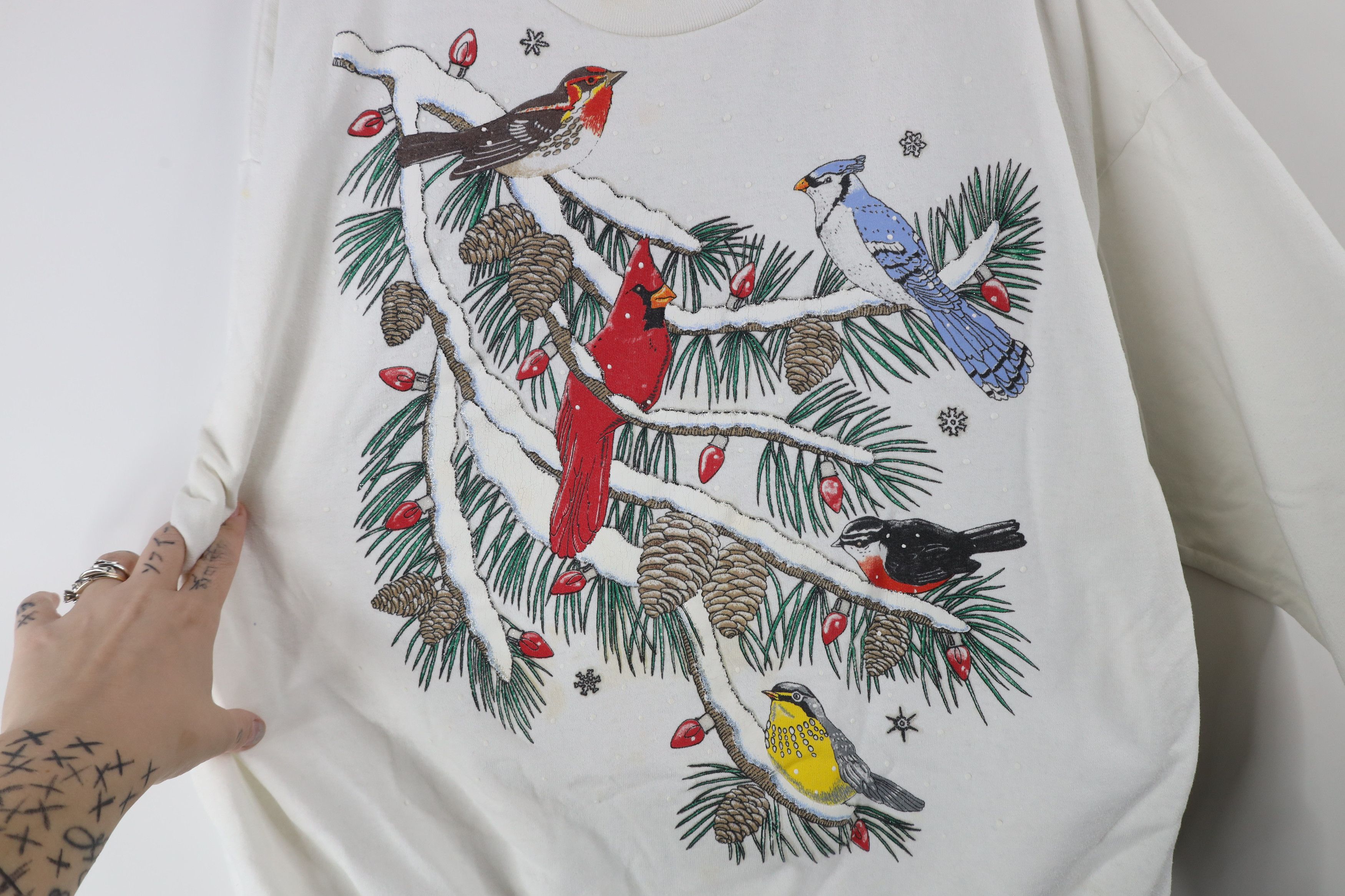 Vintage Vintage 90s Streetwear Christmas Birds Sweatshirt USA Size L / US 10 / IT 46 - 4 Thumbnail
