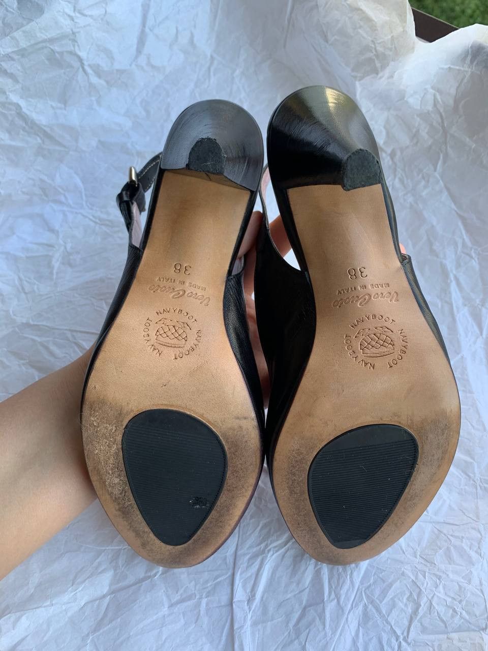 NAVYBOOT Navyboot black leather vintage slingback heels Size US 7 / IT 37 - 10 Thumbnail