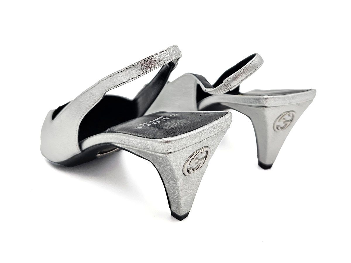 Gucci Gucci Silver Leather Slingback Pumps Women’s Size 37 Size US 7 / IT 37 - 8 Thumbnail
