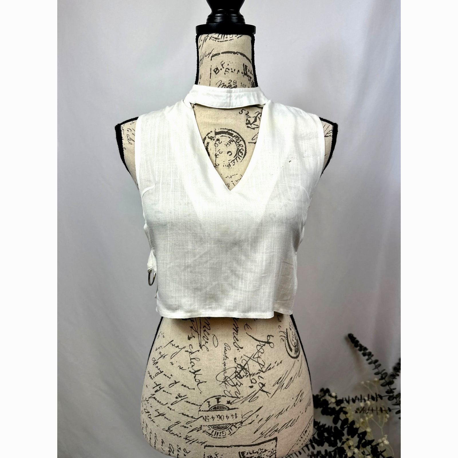 Other Charms Fashion Choker Crop Top V-Neck White M Size M / US 6-8 / IT 42-44 - 4 Thumbnail