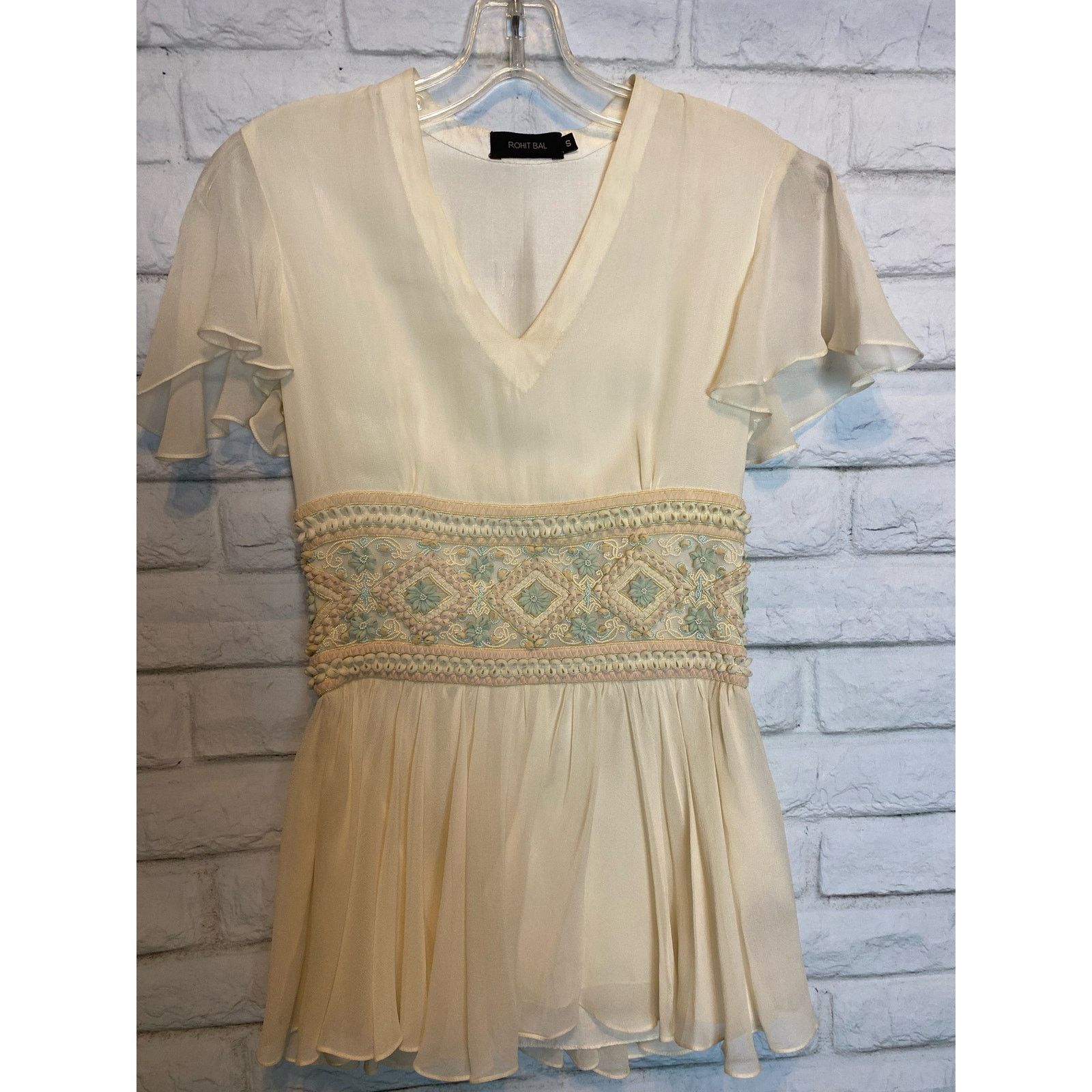 Unknown London Designer Rohit Bal 100% Pure Silk Boho Blouse Small in Ivory Size S / US 4 / IT 40 - 5 Thumbnail
