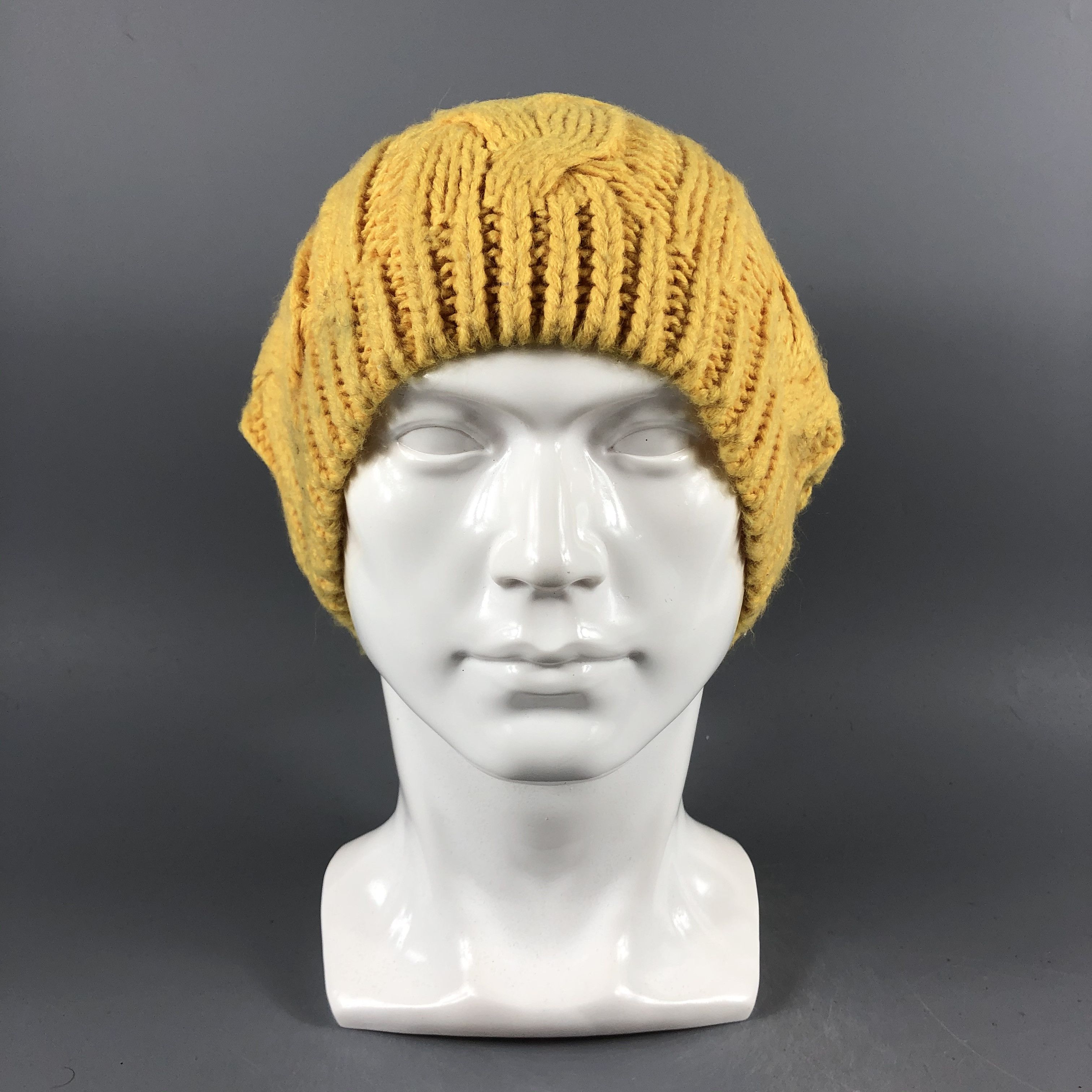 image of Vintage Womens Unknown Cable Knit Yellow Beanie Snow Cap -D1301