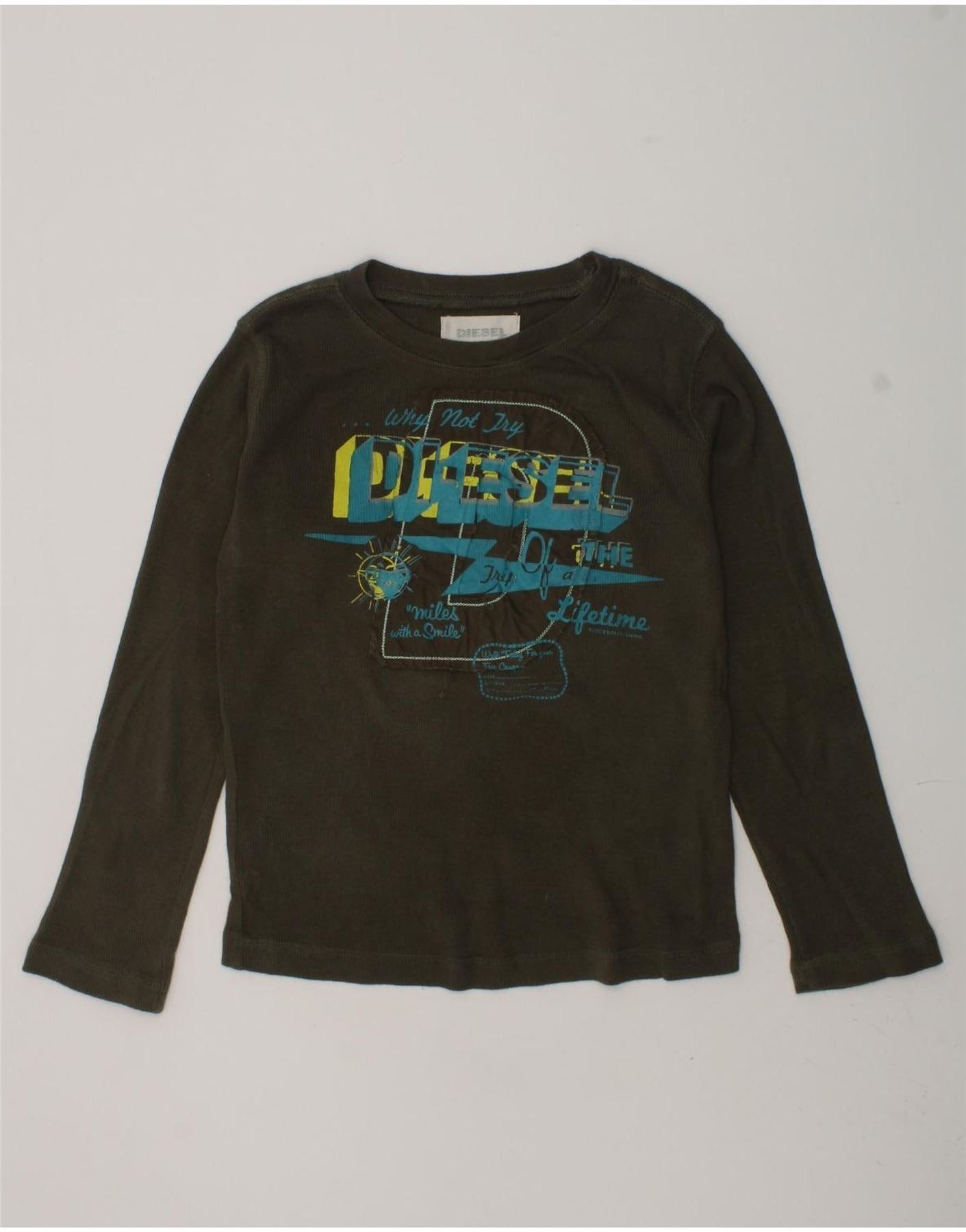 Diesel Boys Graphic Top Long Sleeve 5-6 Years Khaki Cotton Size XS / US 0-2 / IT 36-38 - 1 Thumbnail
