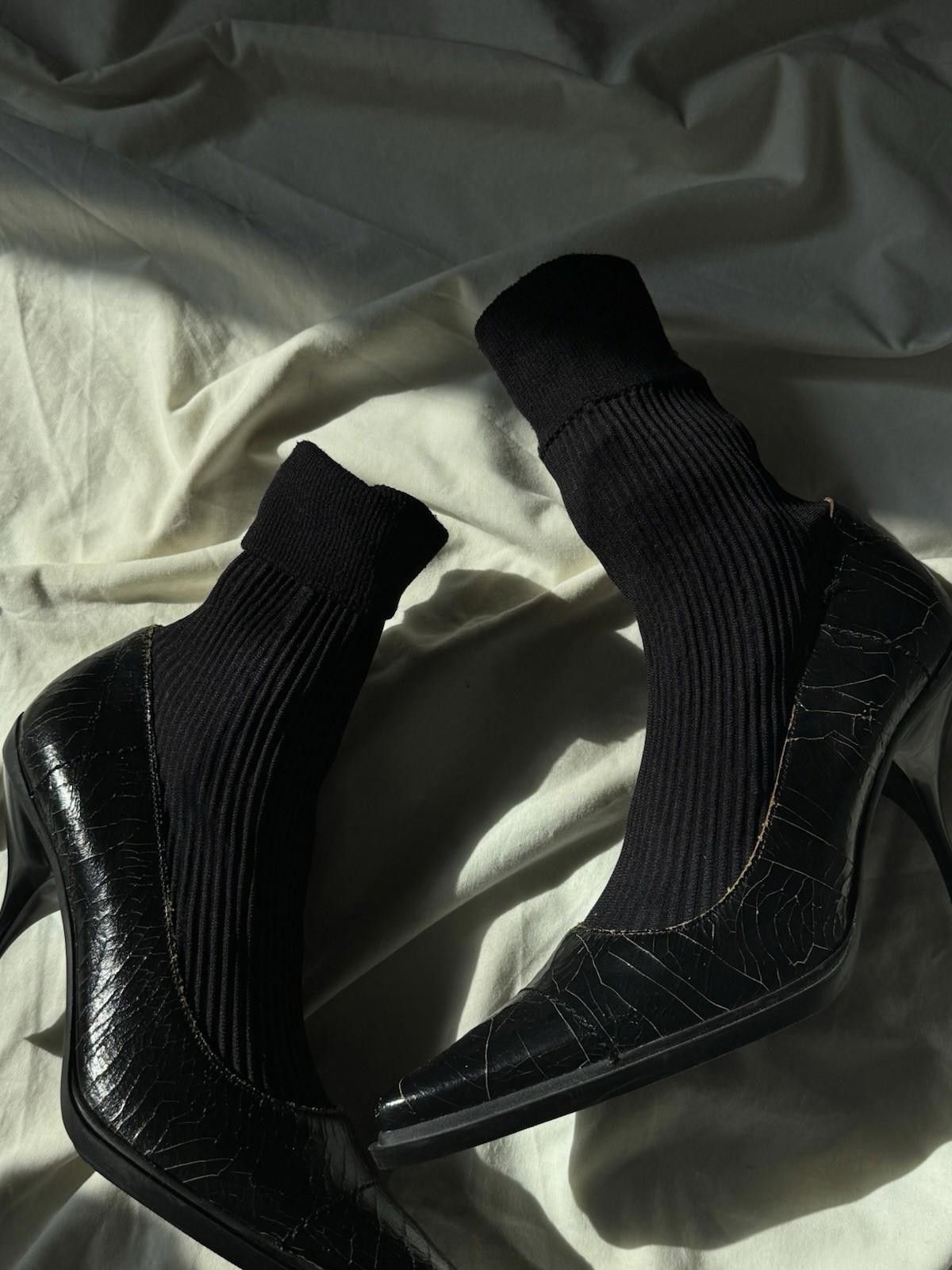 Miu Miu !NEW FW 2001 Miu Miu Cracked Leather Attached Sock Heels Size US 6 / IT 36 - 10 Thumbnail