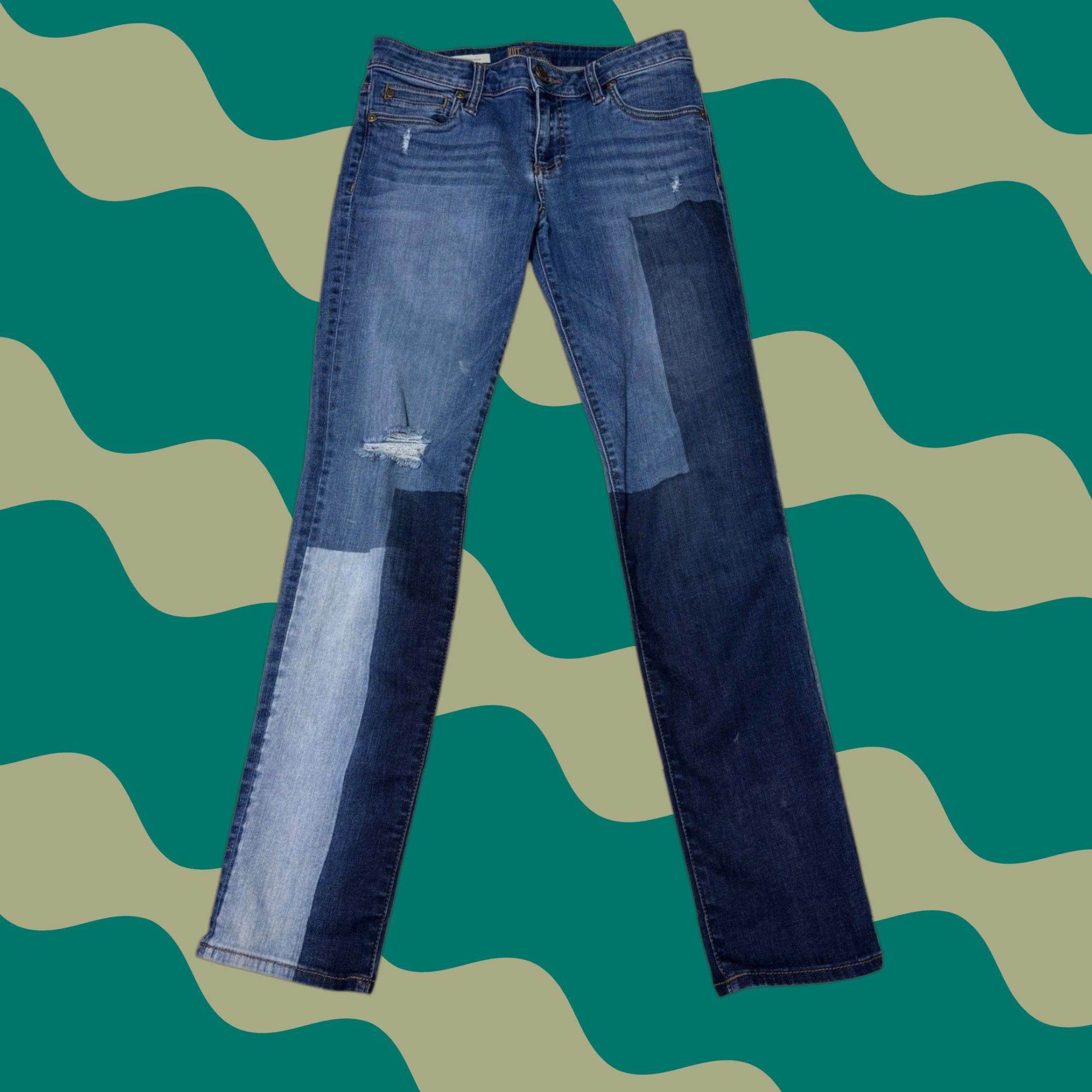 Vintage KUT from the Kloth Catherine Boyfriend Jeans Women's Patchwork Distressed Blue Jeans Size 2 Regular Mid Rise Adults Mens Womens Boys Girls Size 26" / US 2 / IT 38 - 1 Thumbnail