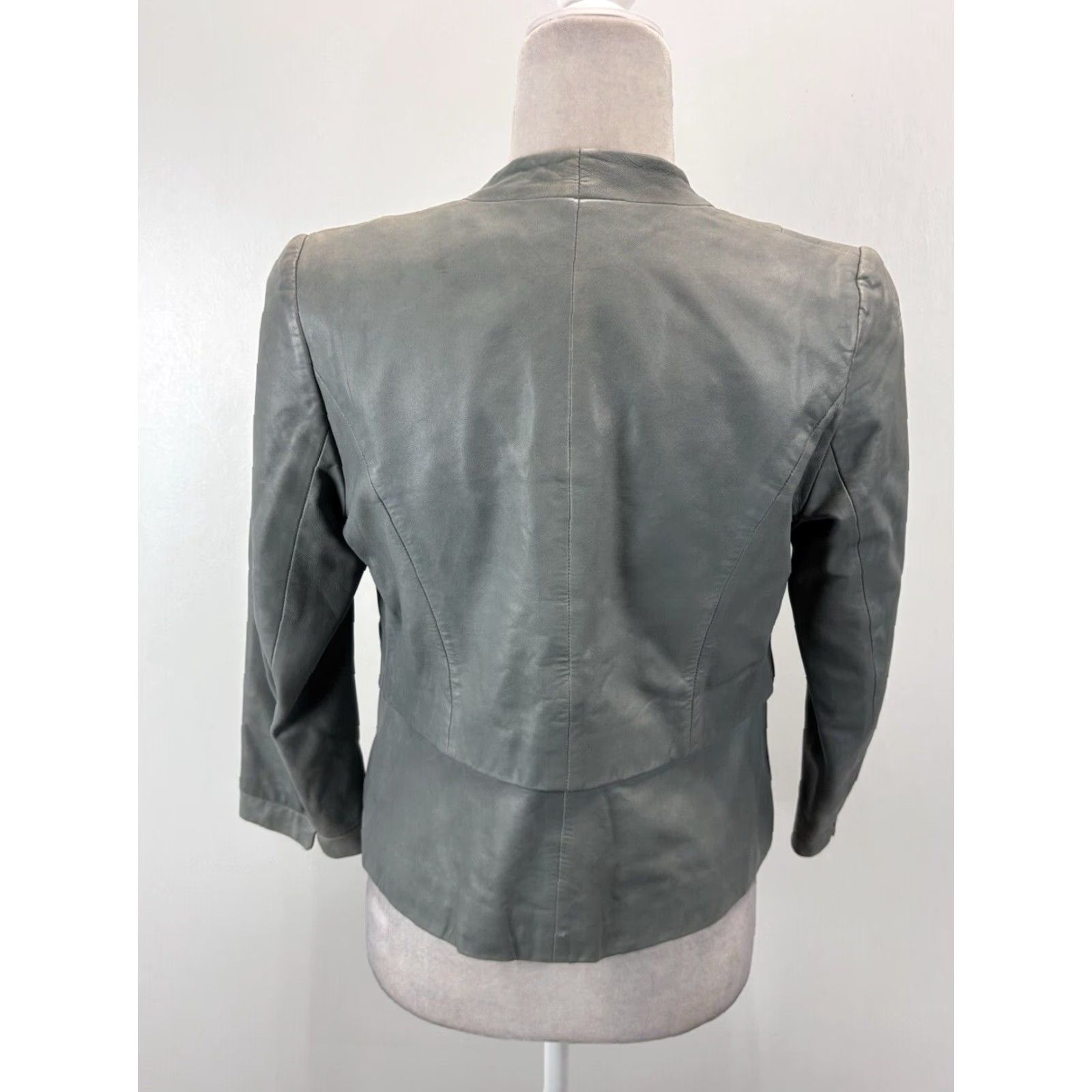 Vintage Women's Leather Blazer Jacket Small Gray Classiques Entier Size S / US 4 / IT 40 - 3 Thumbnail