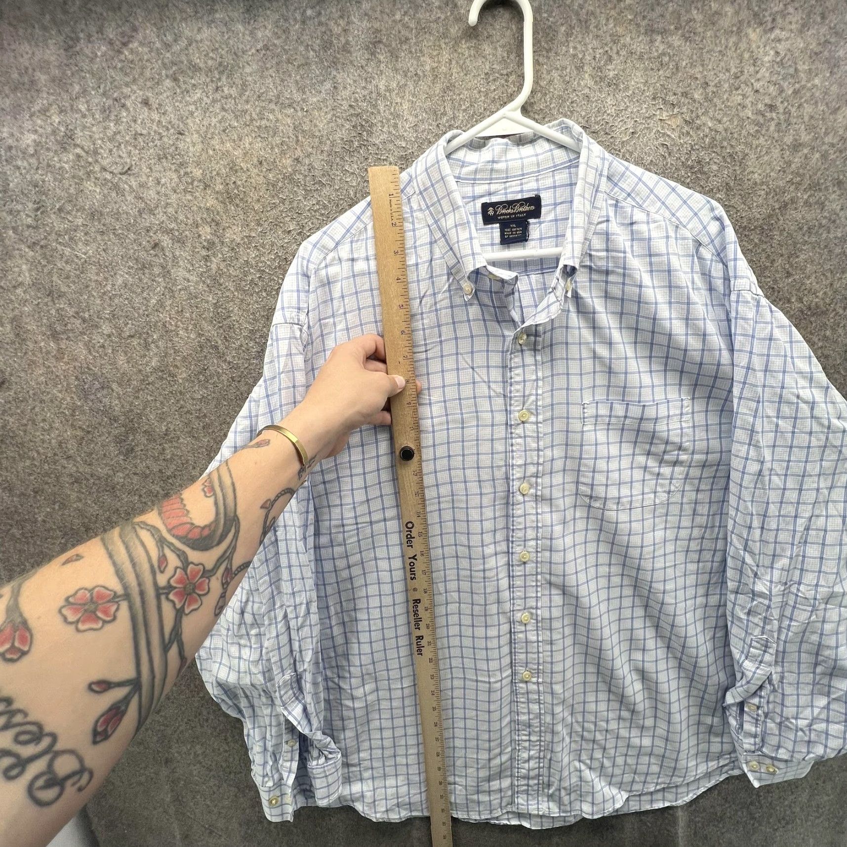 Brooks Brothers Brooks Brothers Dress Shirt Mens 2XL White Blue Check Button-Down USA Classic Shirt Mens 2XL White Check Pattern Button Down Collar Casual Business Size 48R - 5 Thumbnail