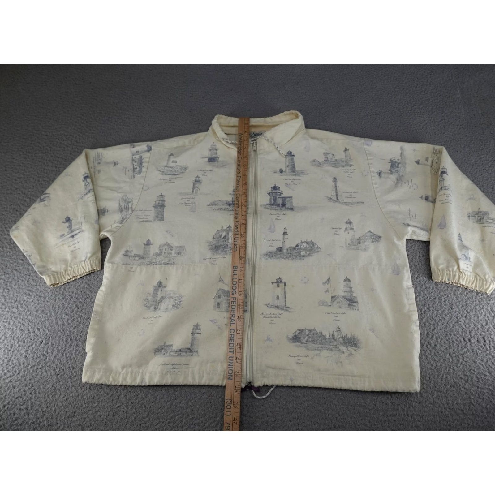 Nautica VINTAGE Artisans Jacket Womens Large Beige Lighthouse Nautical All Over Print Size L / US 10 / IT 46 - 4 Thumbnail