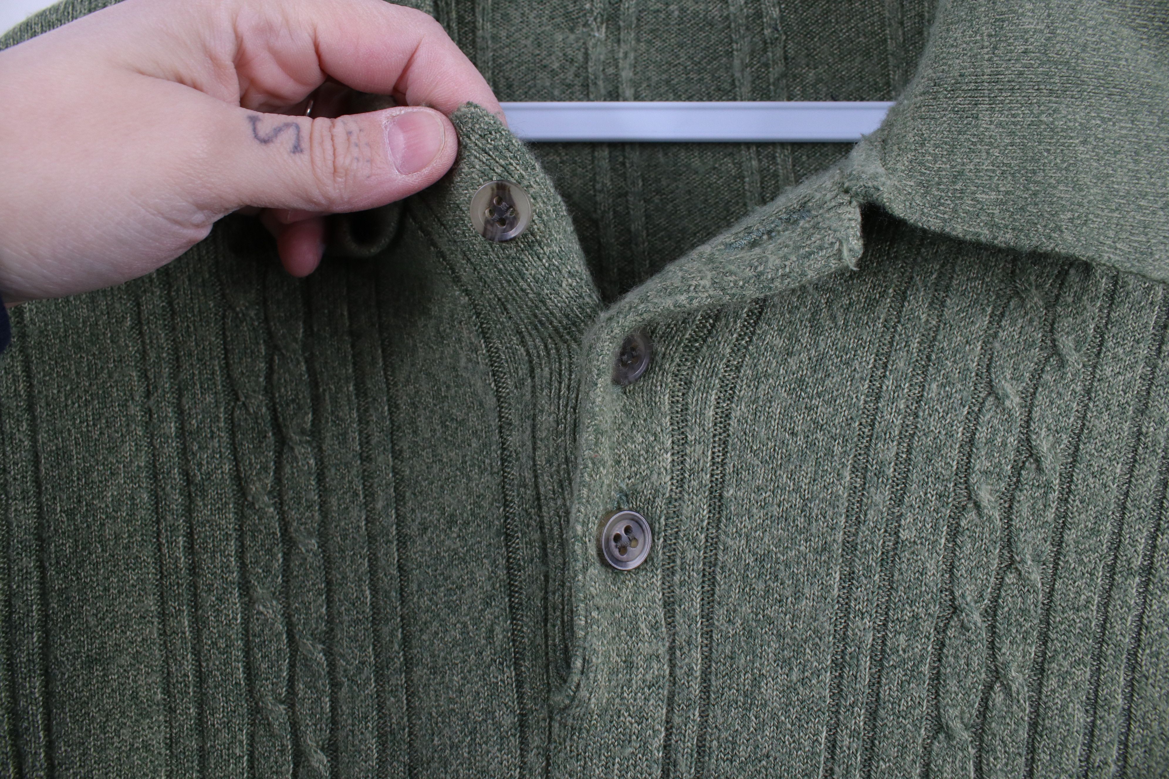 Vintage Vintage 90s Streetwear Cable Knit Collared Sweater Green Size US L / EU 52-54 / 3 - 6 Thumbnail