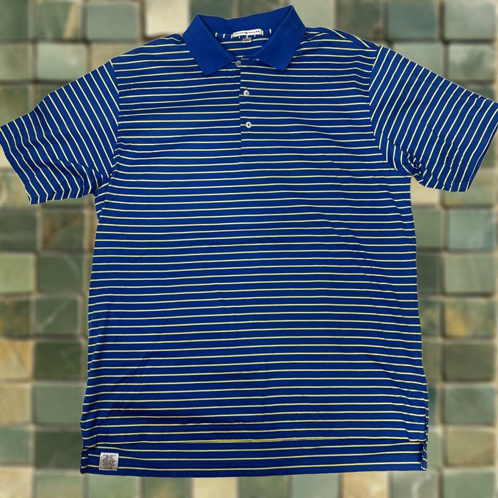 Peter Millar Peter Millar Golf Polo Shirt Men L Yellow Blue Striped Short Sleeve - Vintage Size US L / EU 52-54 / 3 - 1 Thumbnail