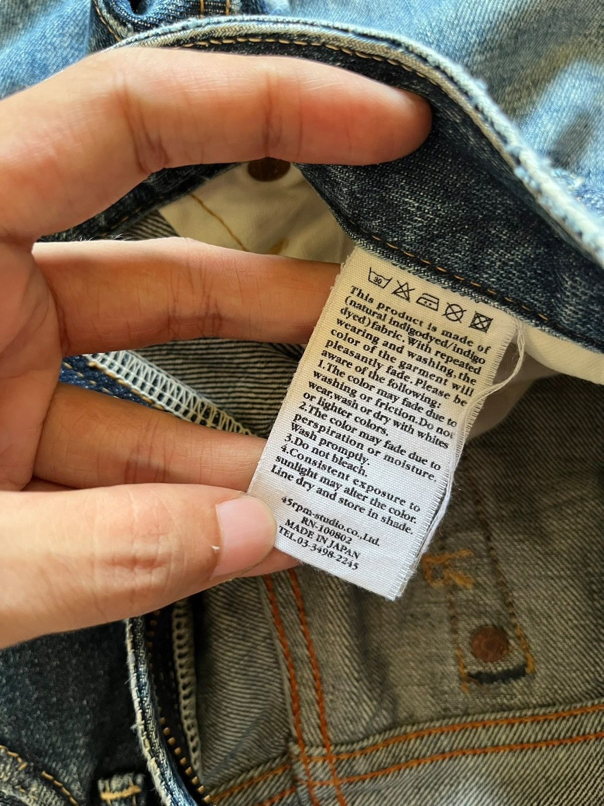 45rpm × Japanese Brand Vintage Japanese 45RPM Blue Wash Distressed Loose Jeans Size US 28 / EU 44 - 9 Thumbnail