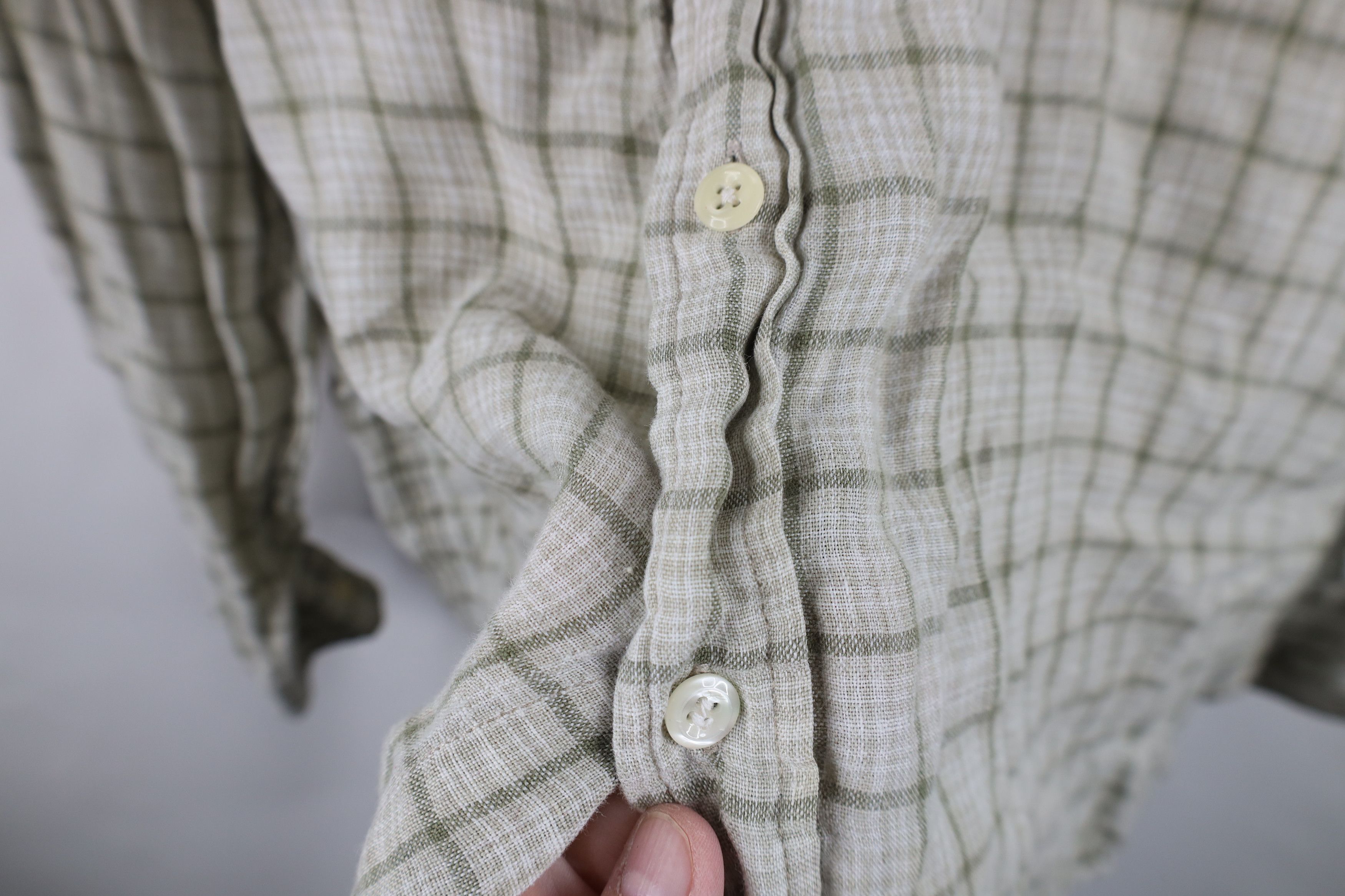J.Crew Vintage J Crew Linen Collared Button Shirt Green Plaid Size US XL / EU 56 / 4 - 6 Thumbnail
