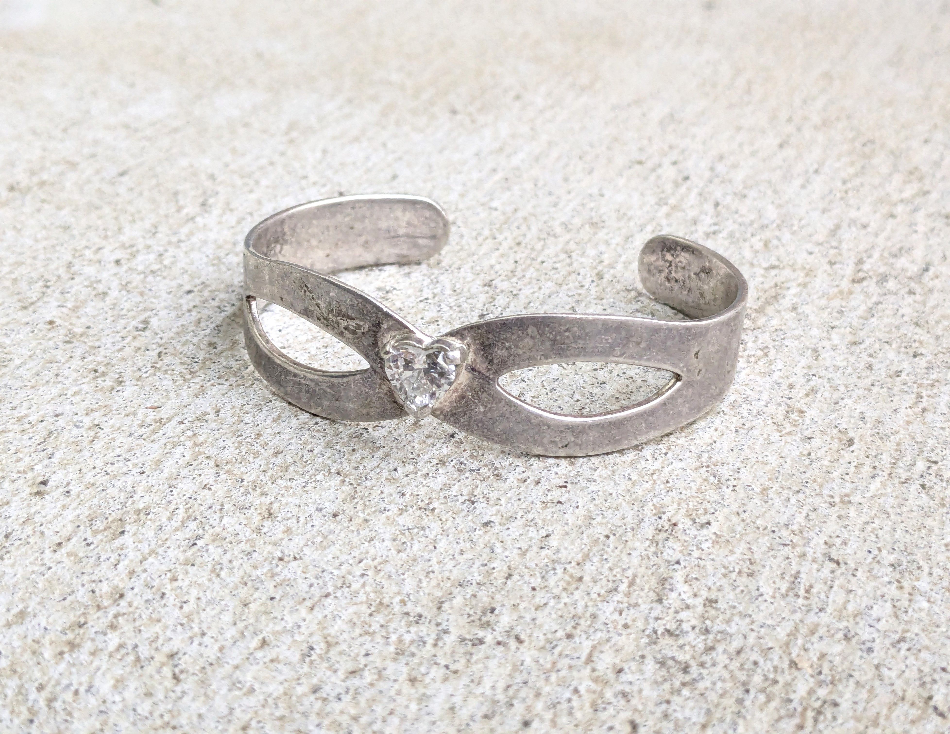 Jewelry × Vintage Vintage Sterling Silver Bracelet Cuff 5.5" Heart CZ Y2K Size ONE SIZE - 2 Thumbnail