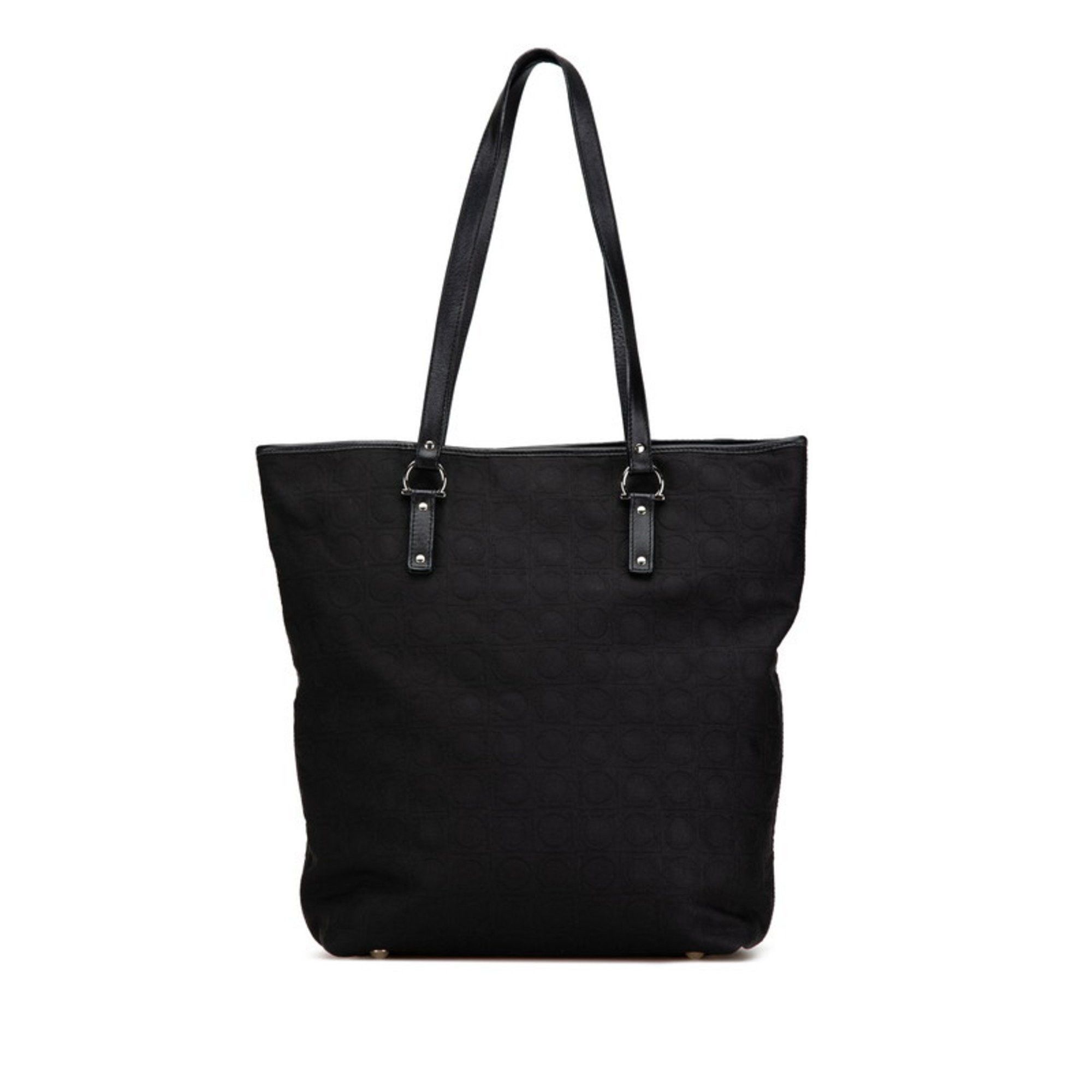 Salvatore Ferragamo Salvatore Ferragamo Gancini Tote Bag AU-21 4909 Black Canvas Leather Women's Size ONE SIZE - 1 Thumbnail
