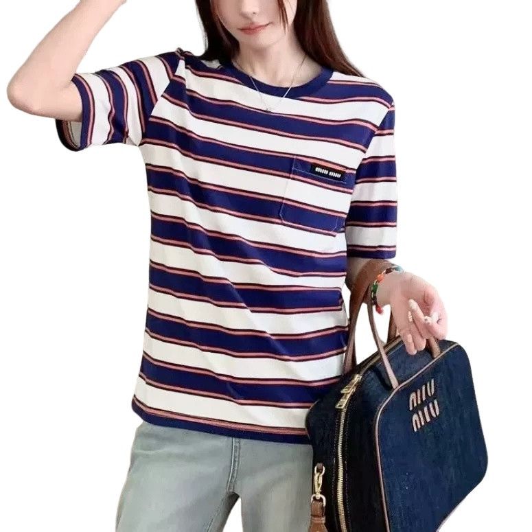 Miu Miu Miu Miu SS24 Striped Logo Pocket T-Shirt Size M Size M / US 6-8 / IT 42-44 - 1 Thumbnail
