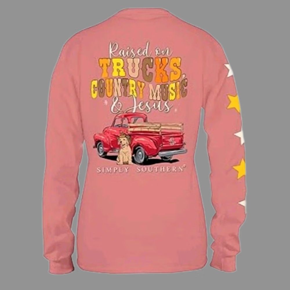 Vintage Simply Southern Raised On Trucks, Country Music, & Jesus Women's Long Sleeve T-Shirt Size L / US 10 / IT 46 - 1 Thumbnail