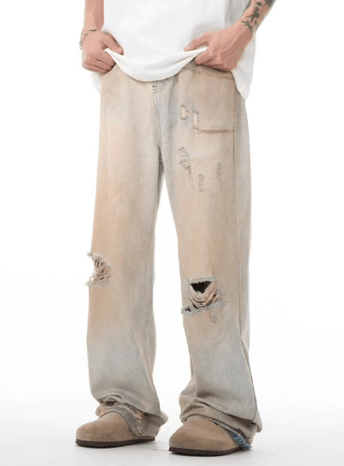 Japanese Brand × Jean Washed men's washed distressed loose ripped jeans Size US 32 / EU 48 - 1 Thumbnail