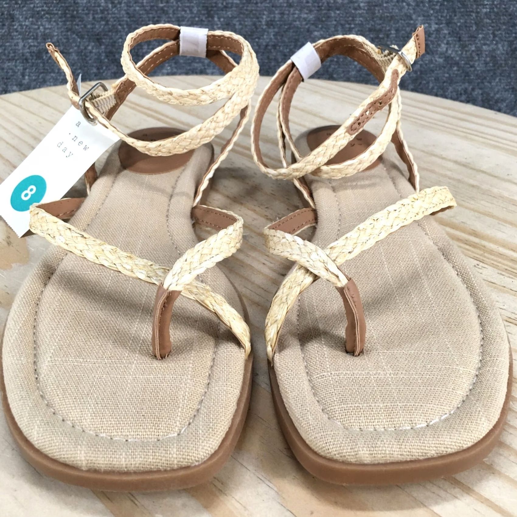 Vintage A New Day Sandals Womens Raffia Braided Ankle Strap Strappy Beige Casual Flat Sandals 9 Mens? Size US 9 / IT 39 - 4 Thumbnail