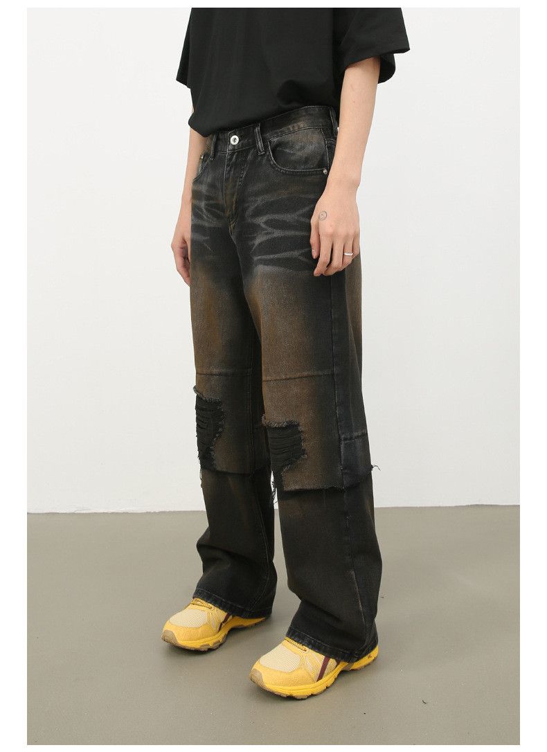 Japanese Brand × Vintage High street black American patchwork straight ripped jeans Size US 32 / EU 48 - 5 Thumbnail