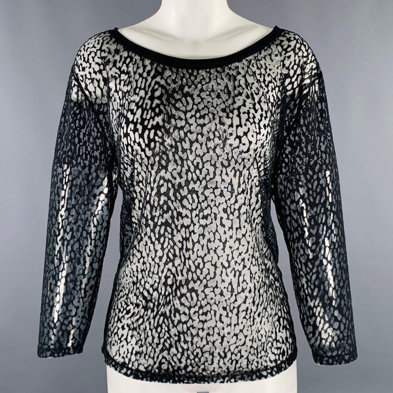 Saint Laurent Paris S Black Lyocell Blend See Through Animal Print Casual Top Size S / US 4 / IT 40 - 1 Thumbnail