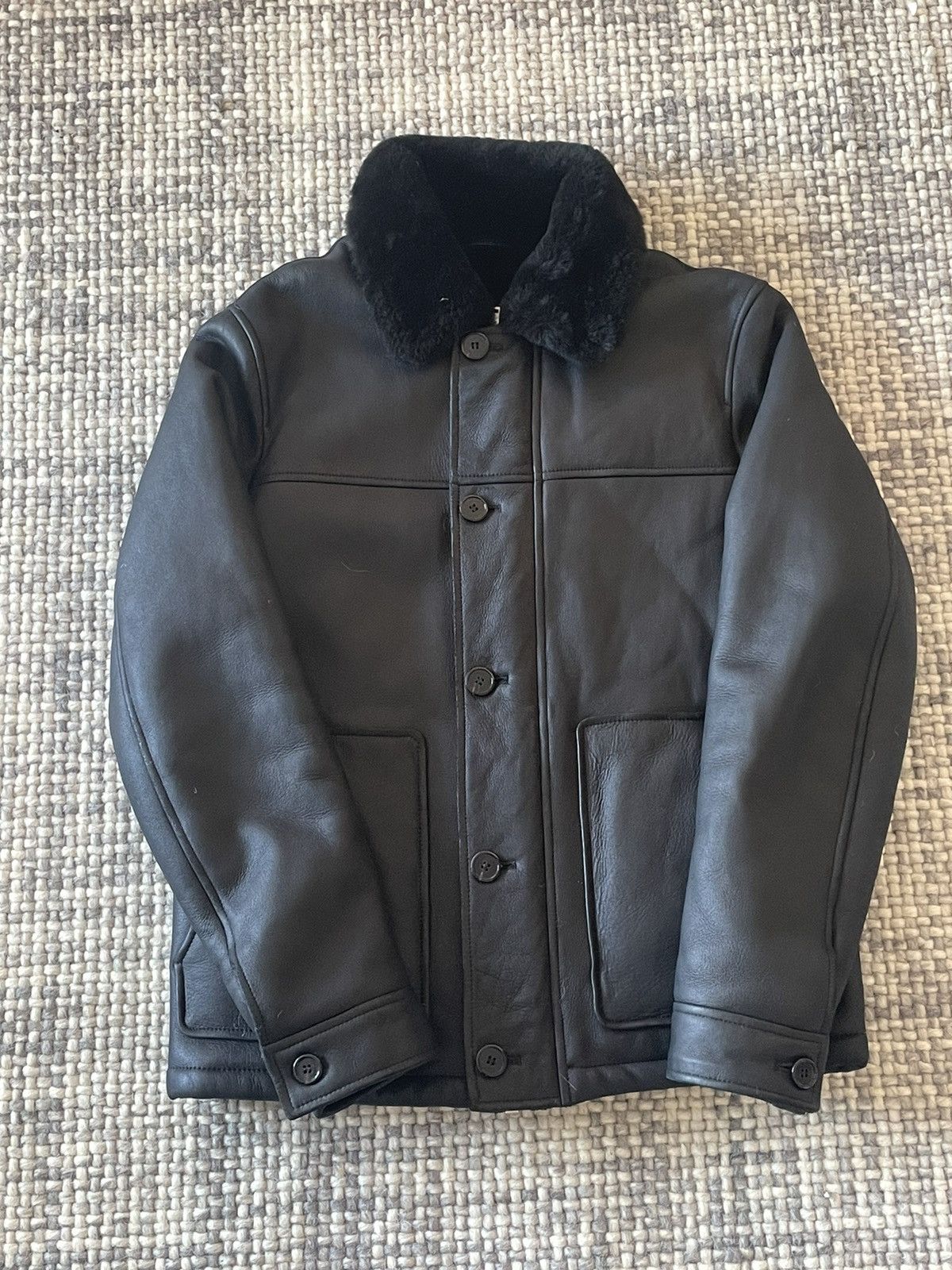 image of Theory Shearling Lamb Leather Jacket in Black, Men's (Size Small)