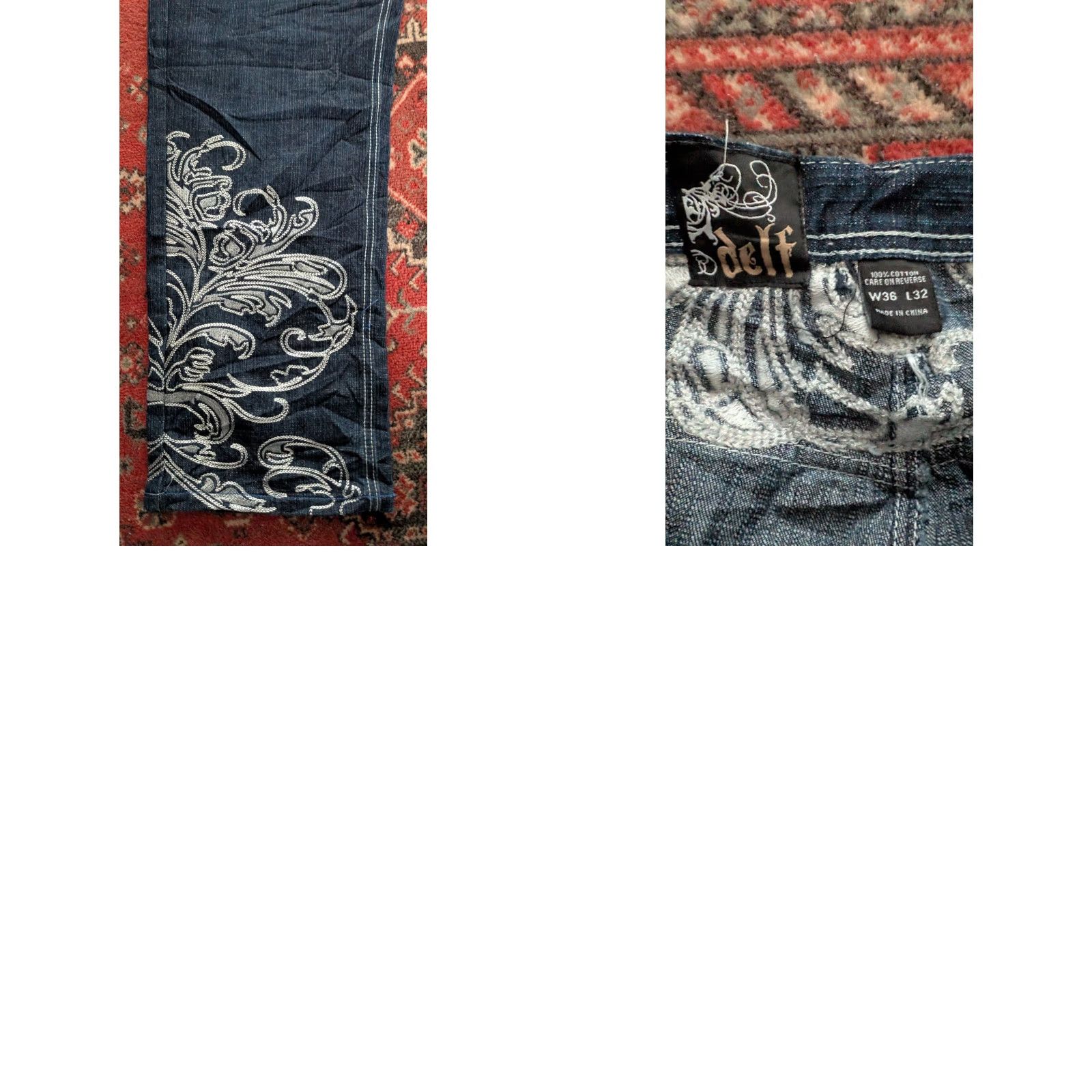 Denime Delf Jeans W36 L32 Embroidered Baroque Floral Straight Denim Men Size US 36 / EU 52 - 8 Thumbnail