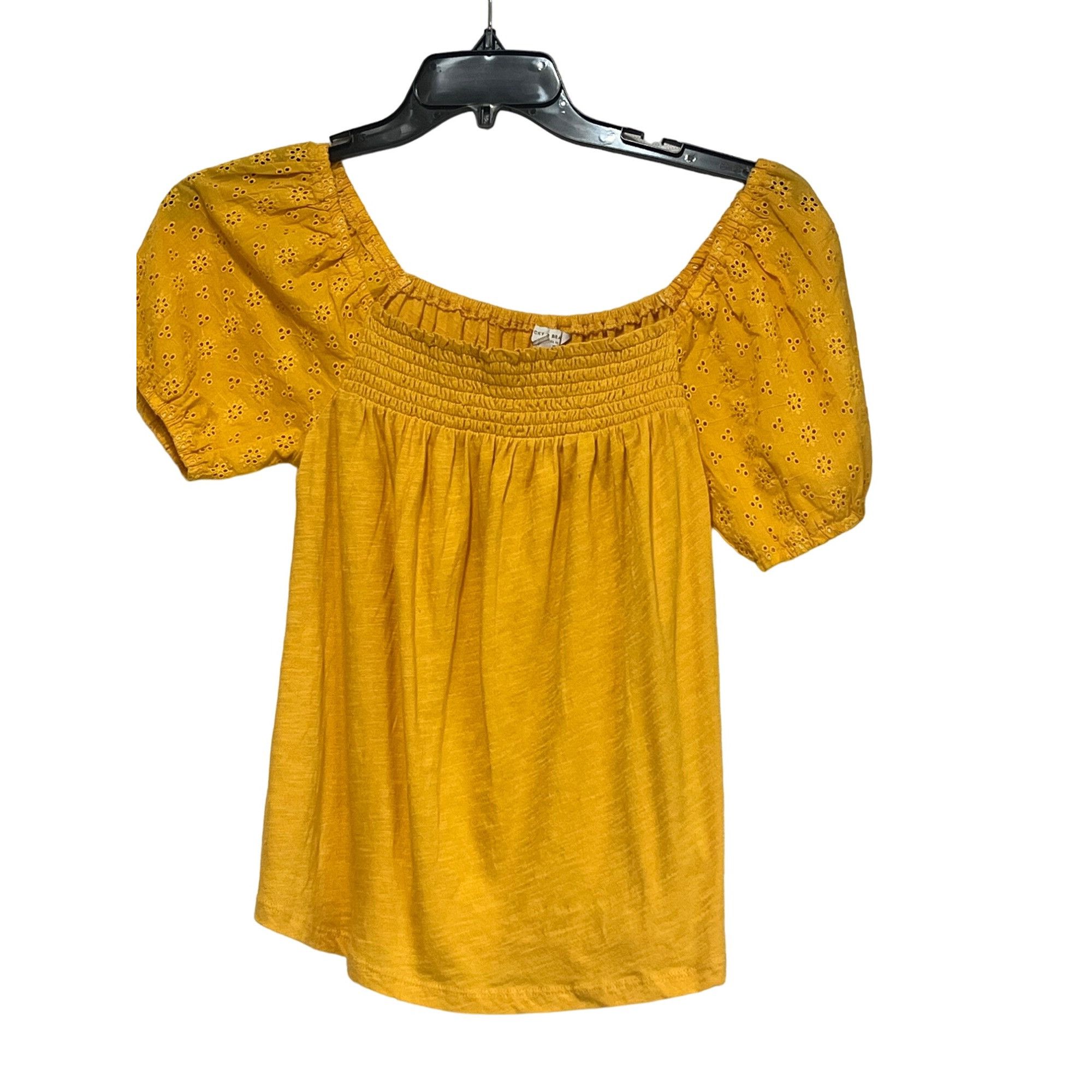 Lucky Brand Lucky Brand women’s Eyelet-sleeve cotton top, warm yellow, S Size S / US 4 / IT 40 - 6 Thumbnail