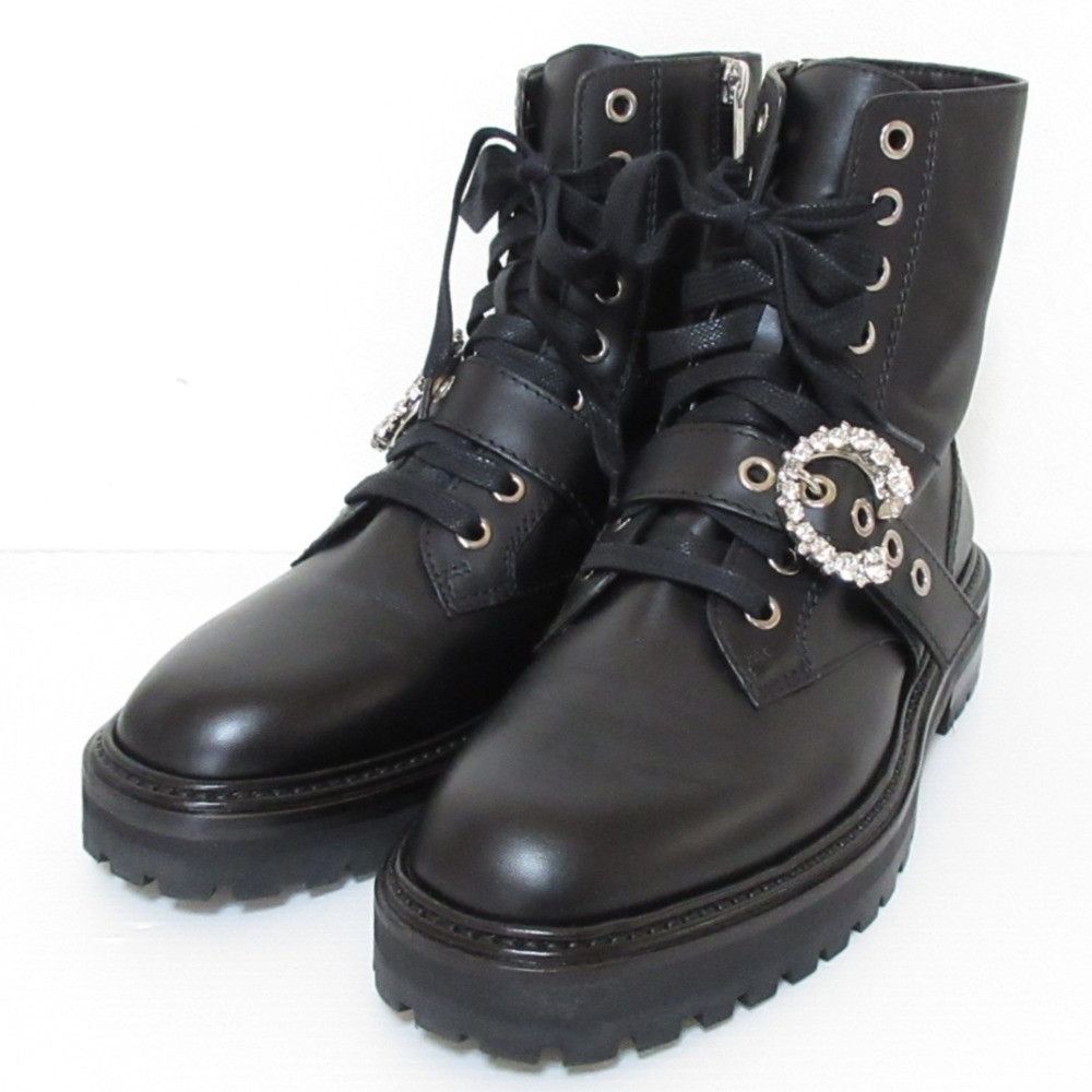 Jimmy Choo Jimmy Choo Jimmy Choo CORA FLAT CRYSTAL Combat Boots Leather Shoes DUTY FREE for USA Size ONE SIZE - 1 Thumbnail