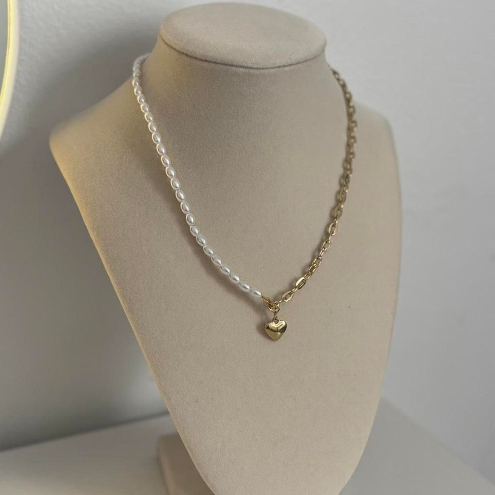 Other Gold Heart Pearl Necklace Stainless Steel Elegant Size ONE SIZE - 1 Thumbnail