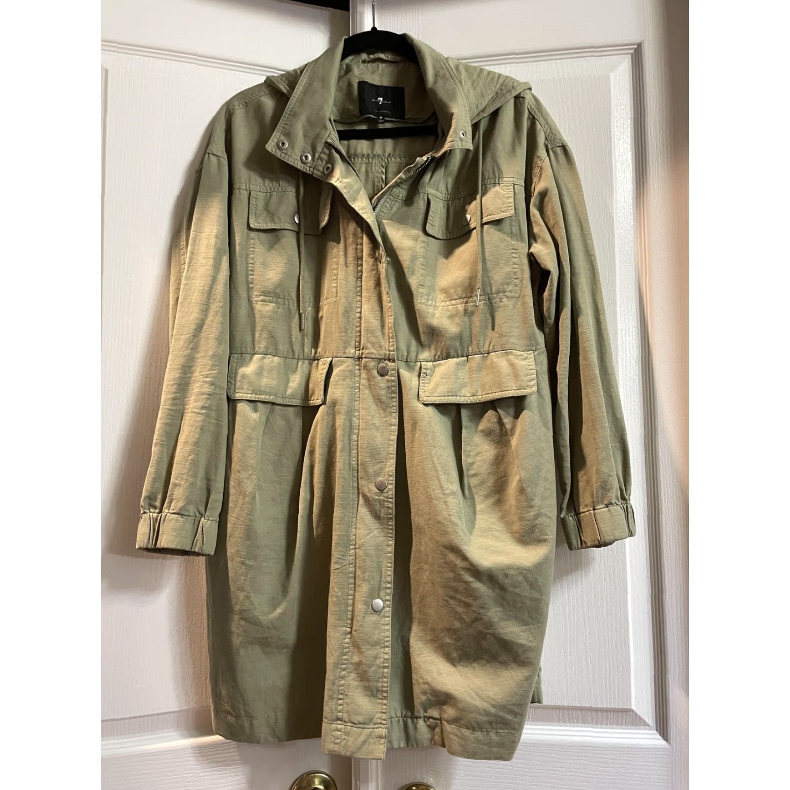 7 For All Mankind 7 For All Mankind Jacket Womens Medium Green Hooded Utility Parka Coat Pockets Size M / US 6-8 / IT 42-44 - 2 Thumbnail